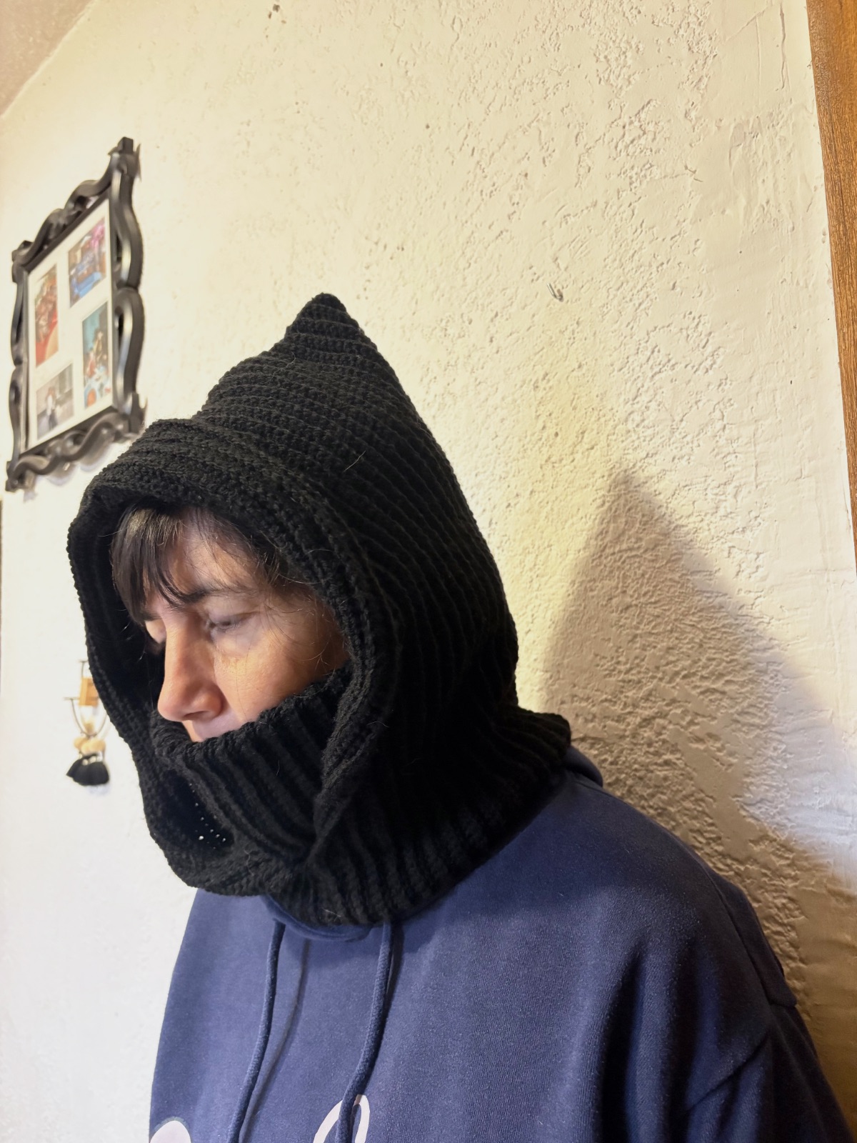 Cagoule + snood noir tricoté fait main adulte  – Sans marque – taille Taille unique 4
