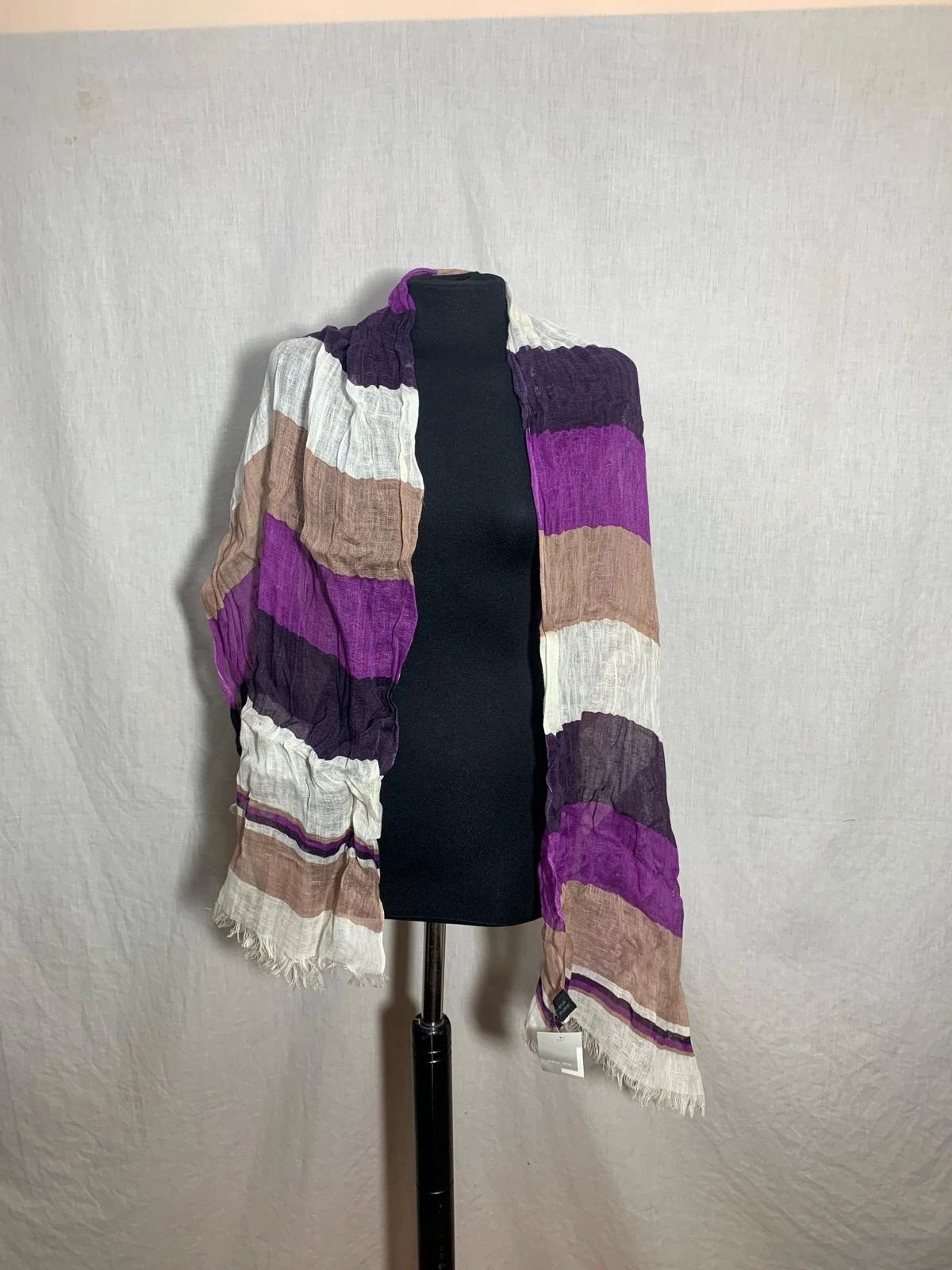 Pañuelo / Fular 100% lino a rayas moradas | 100% linen striped scarf