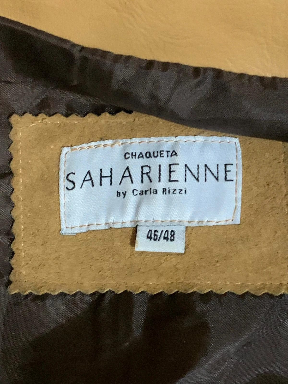 Parka de piel sintética camel con cinturón | Beige faux leather jacket with belt | Carla Ricci – Vintage Dressing – taille XL / 42 / 14 4