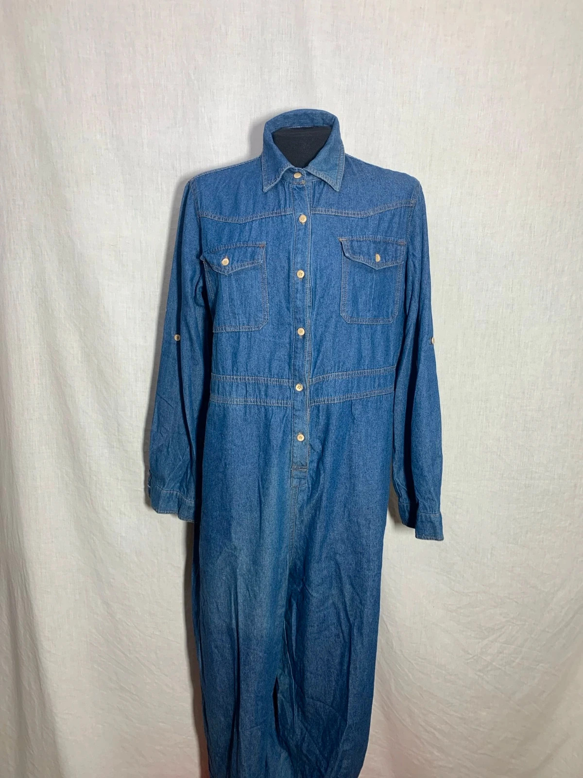 Mono largo vaquero azul de manga larga | Blue denim long sleeve jumpsuit | Kelrebec