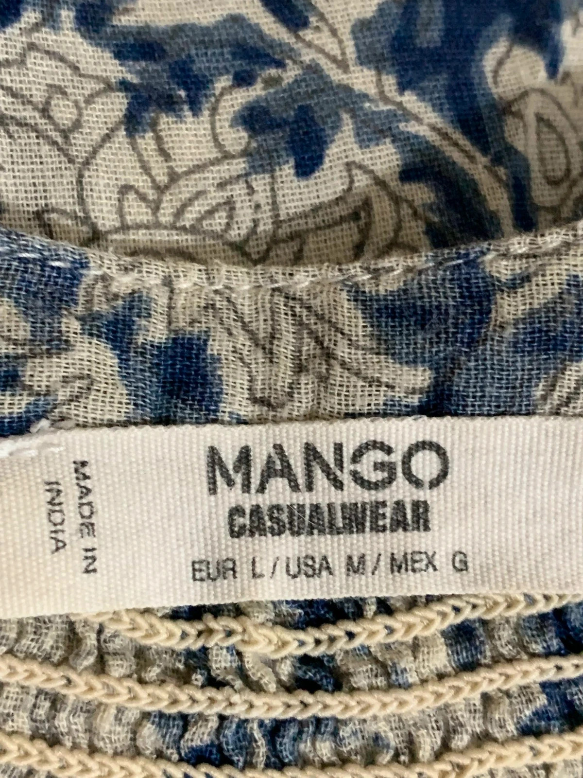 Blusa Azul y Blanca con Estampado Étnico | Blue and White Ethnic Print Blouse | Mango – Mango – taille L / 40 / 12 5