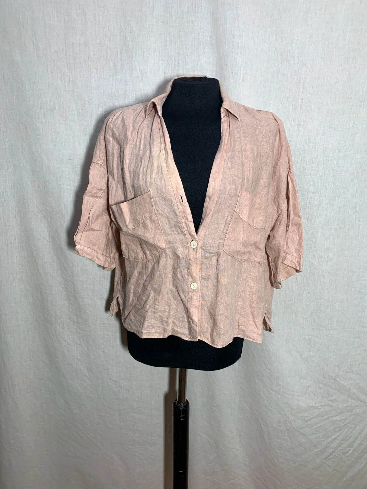 Camisa Rosa de Manga Corta | Pastel Pink Short Sleeve Shirt | Zara – Zara – taille L / 40 / 12