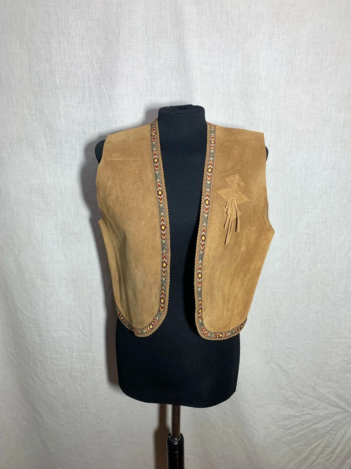 Chaleco de Piel Marrón con Bordados | Brown Leather Vest with Embroidery | Gianni Zenna – Vintage Dressing – taille L / 40 / 12