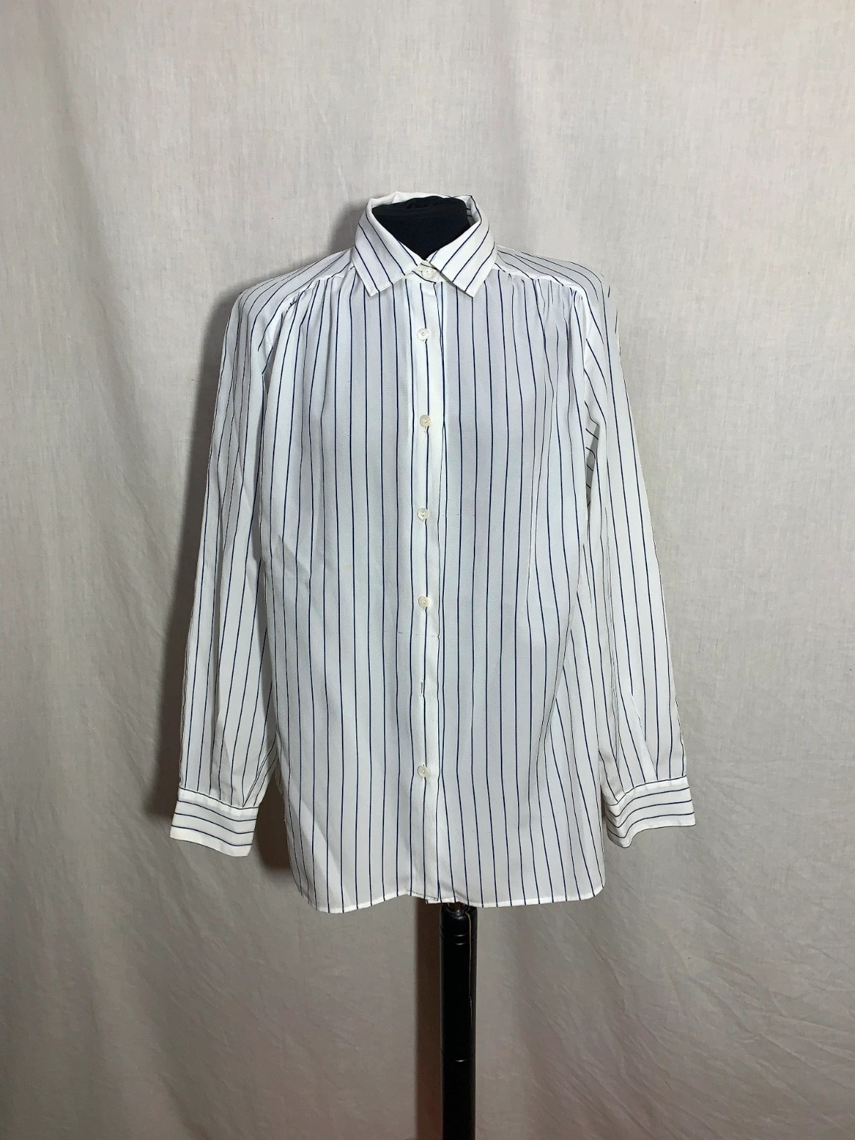 Camisa Blanca a Rayas Azules | White Striped Shirt – Vintage Dressing – taille L / 40 / 12