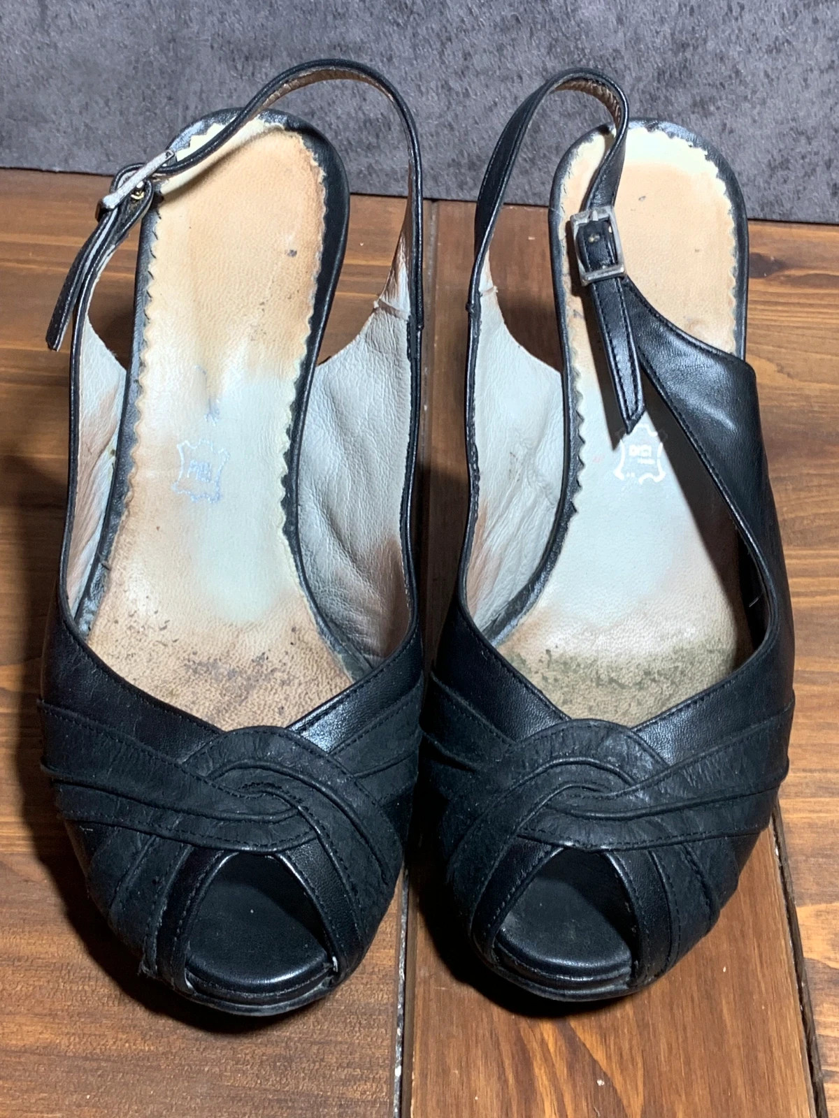 Sandalias de tacón peep toe negras | Black peep toe heel sandals – Vintage Dressing – taille 37 4