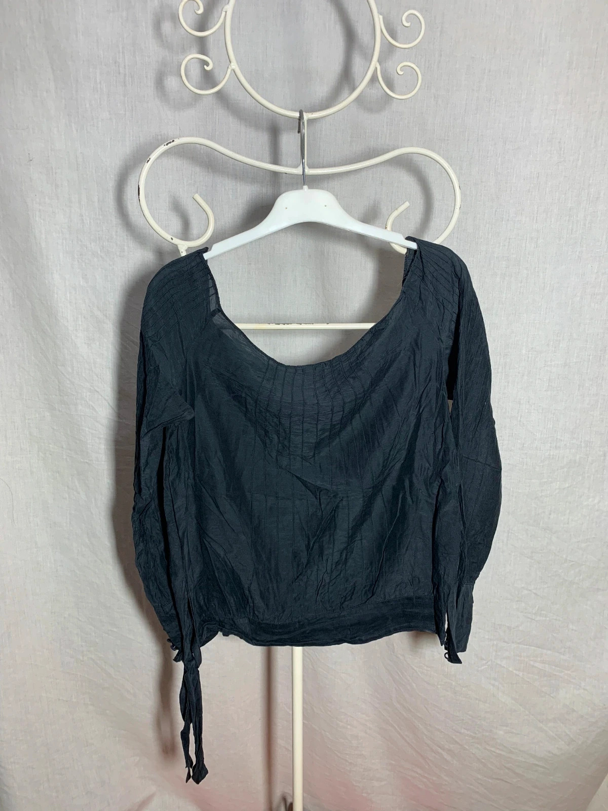 Blusa negra de seda y algodón | Black silk and cotton blouse | Benetton – United Colors of Benetton – taille S / 36 / 8 2