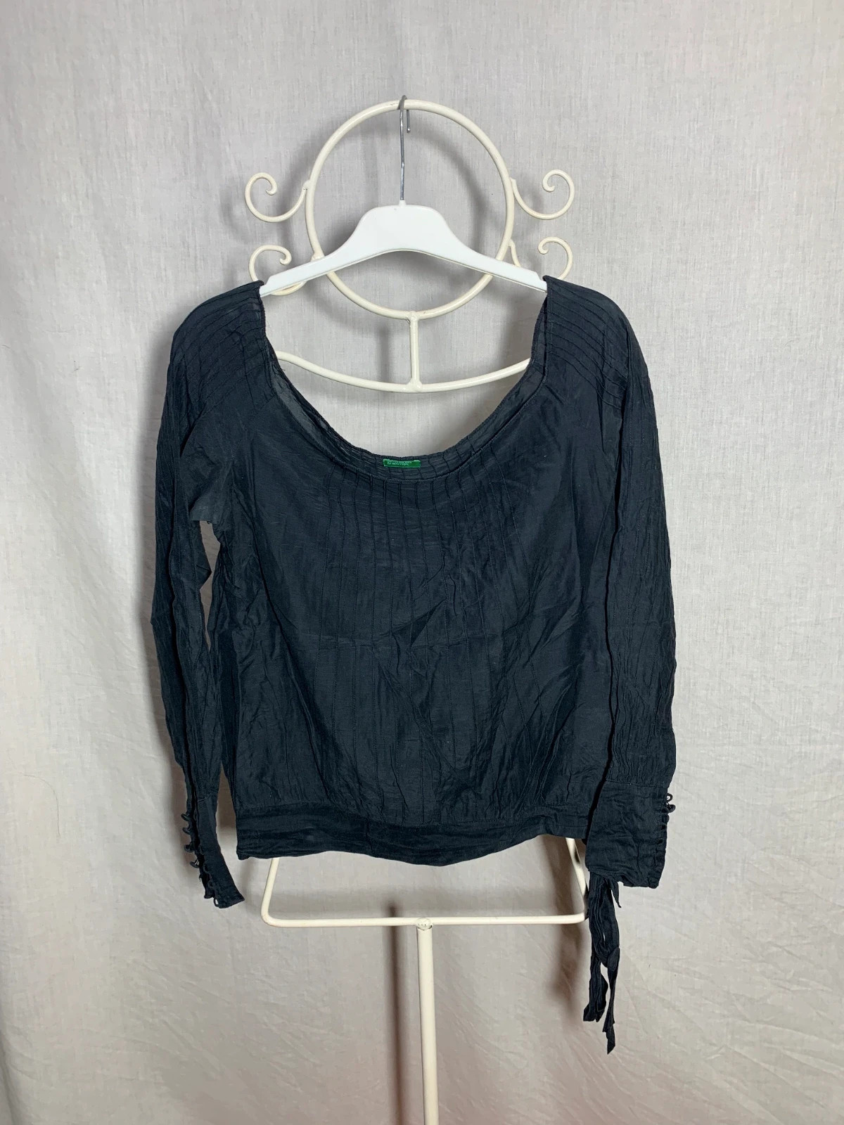 Blusa negra de seda y algodón | Black silk and cotton blouse | Benetton – United Colors of Benetton – taille S / 36 / 8 3