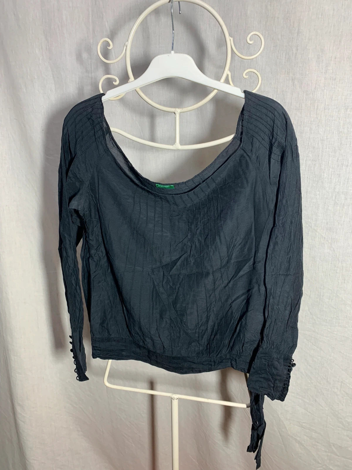 Blusa negra de seda y algodón | Black silk and cotton blouse | Benetton