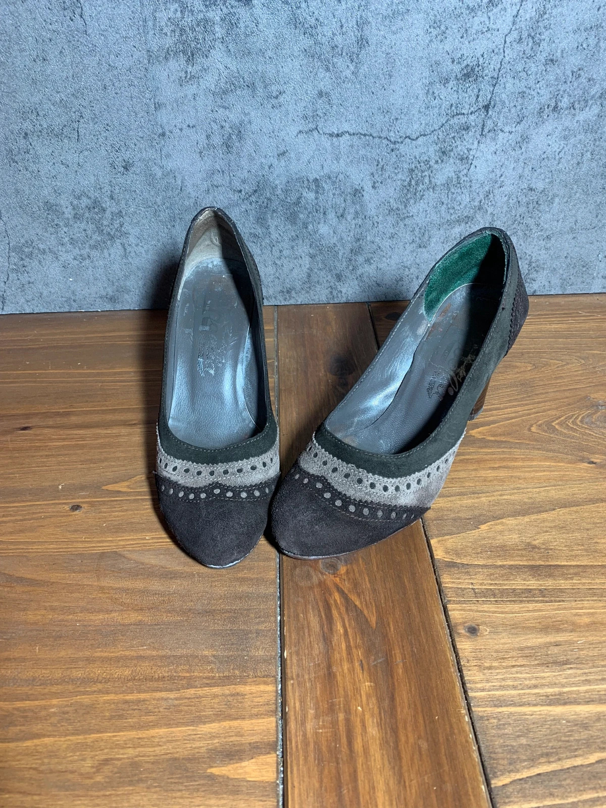 Zapatos tacón ante estilo Oxford | Oxford style suede heels – Vintage Dressing – taille 37 2