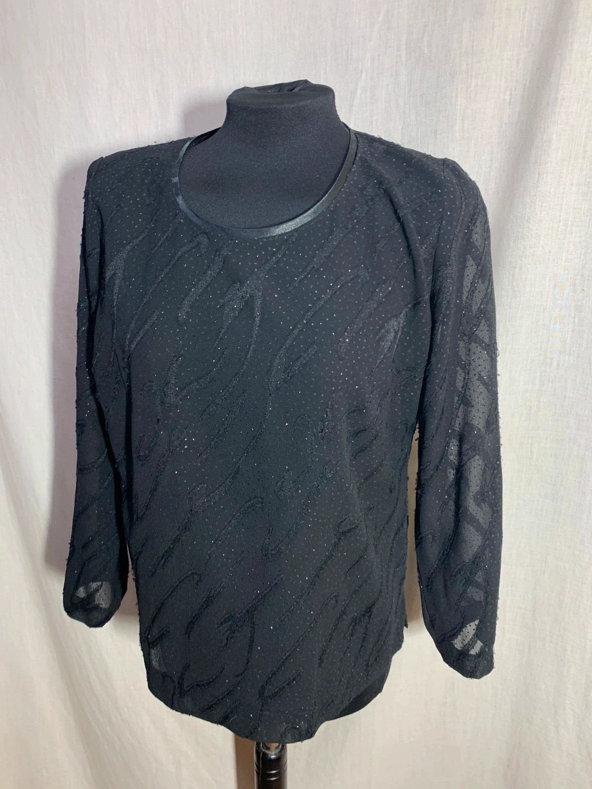 Blusa Negra con Brillo y Transparencias | Black Glitter Sheer Blouse – Blouse – taille M / 38 / 10 5