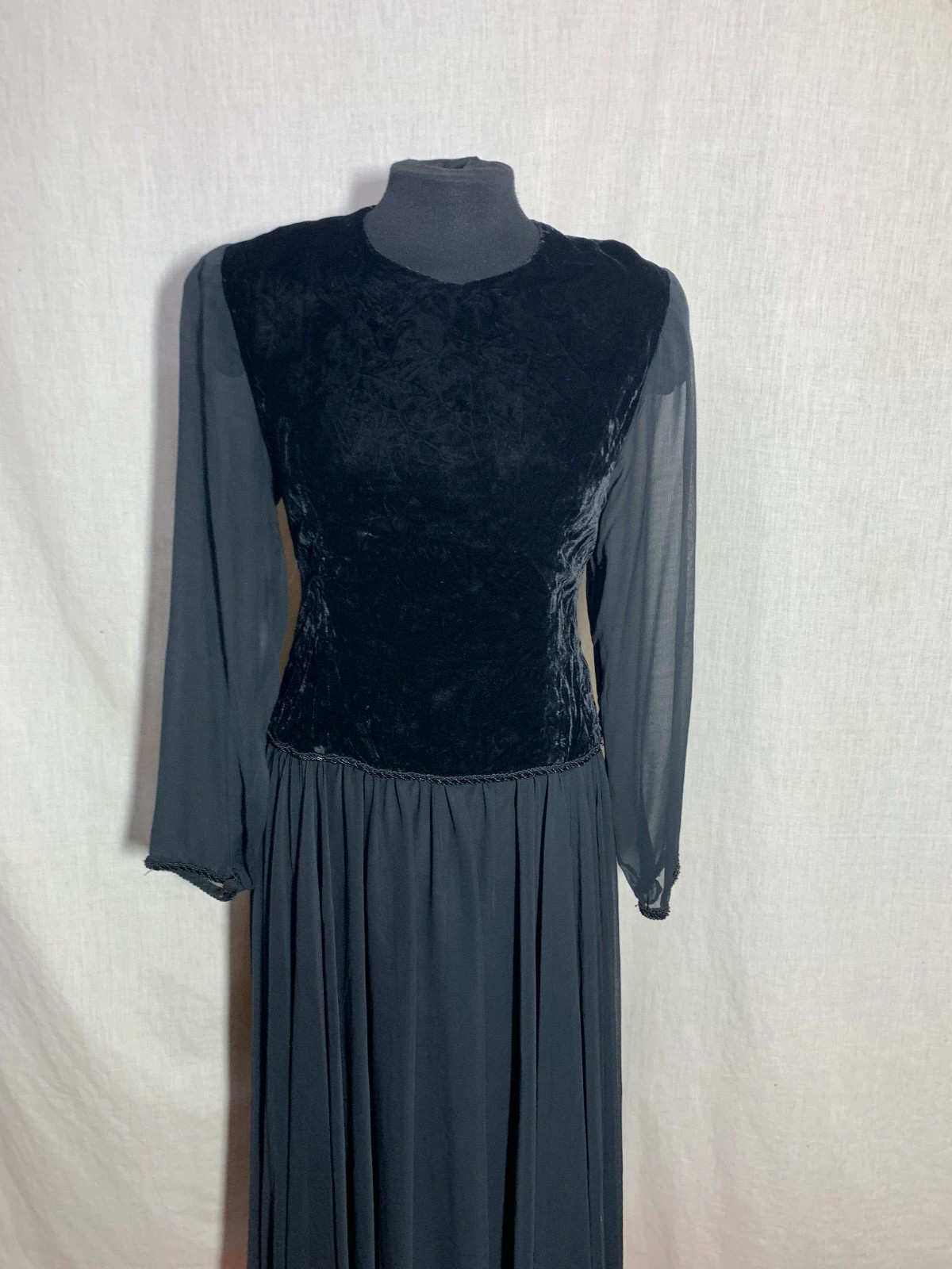 Vestido Largo Combinado Terciopelo y Gasa | Velvet and Chiffon Long Dress – Vintage Dressing – taille M / 38 / 10 5