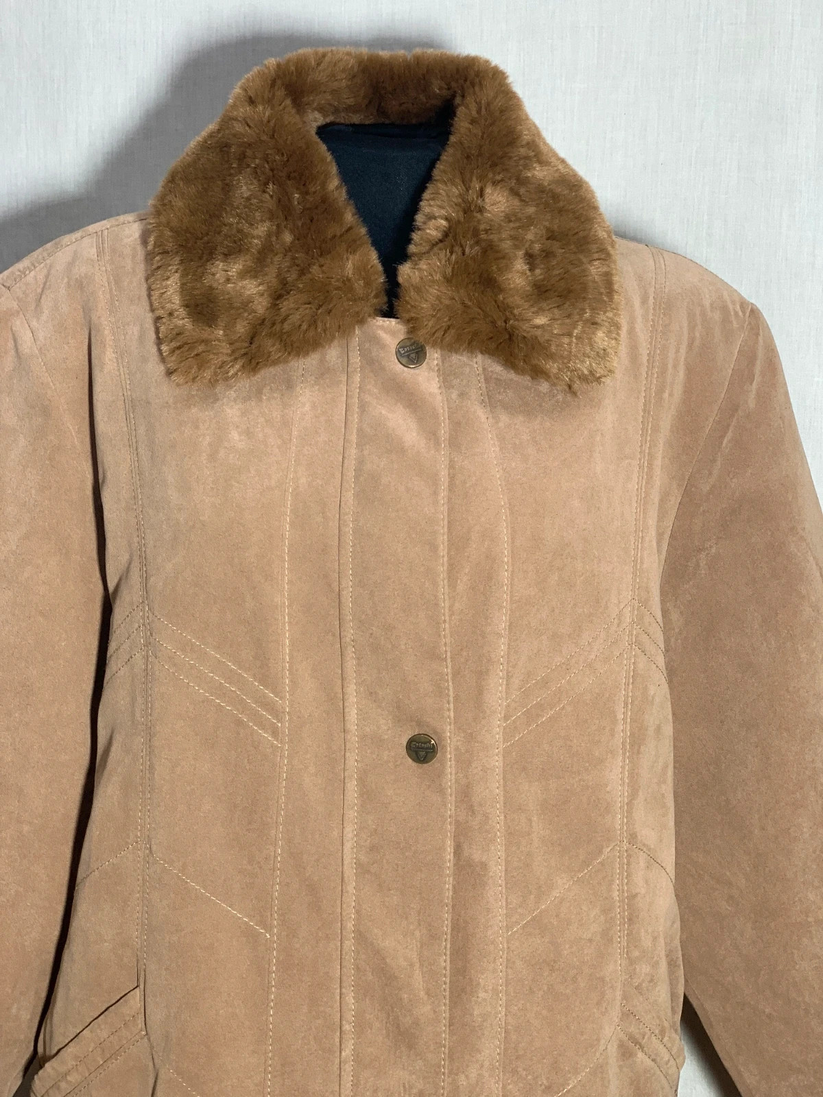 Abrigo de Antelina con Cuello de Pelo | Faux Suede Coat | Román Catachi – Vintage Dressing – taille 6XL / 52 / 24 4