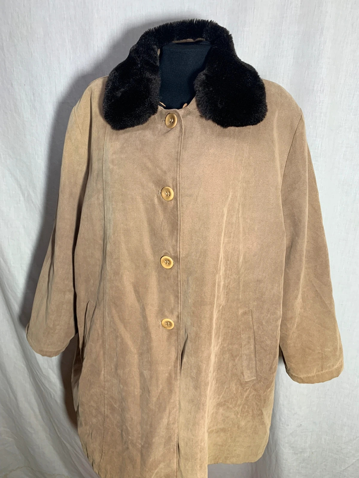 Abrigo de Antelina con Cuello de Pelo | Faux Suede Coat | Cheny – Vintage Dressing – taille 4XL / 48 / 20 3