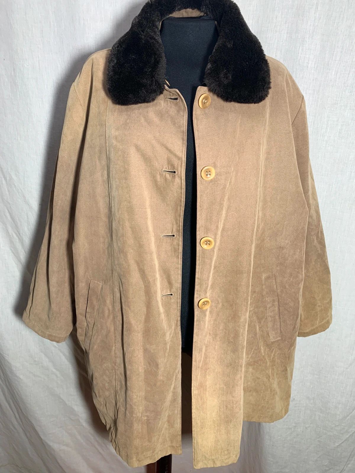 Abrigo de Antelina con Cuello de Pelo | Faux Suede Coat | Cheny – Vintage Dressing – taille 4XL / 48 / 20 5