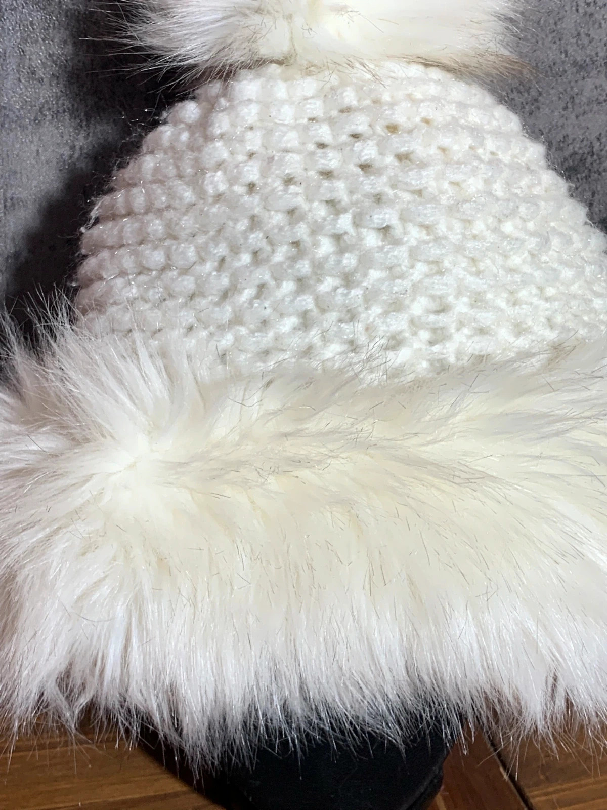 Gorro de punto blanco con pelo | White knit hat with faux fur – taille Taille unique 5