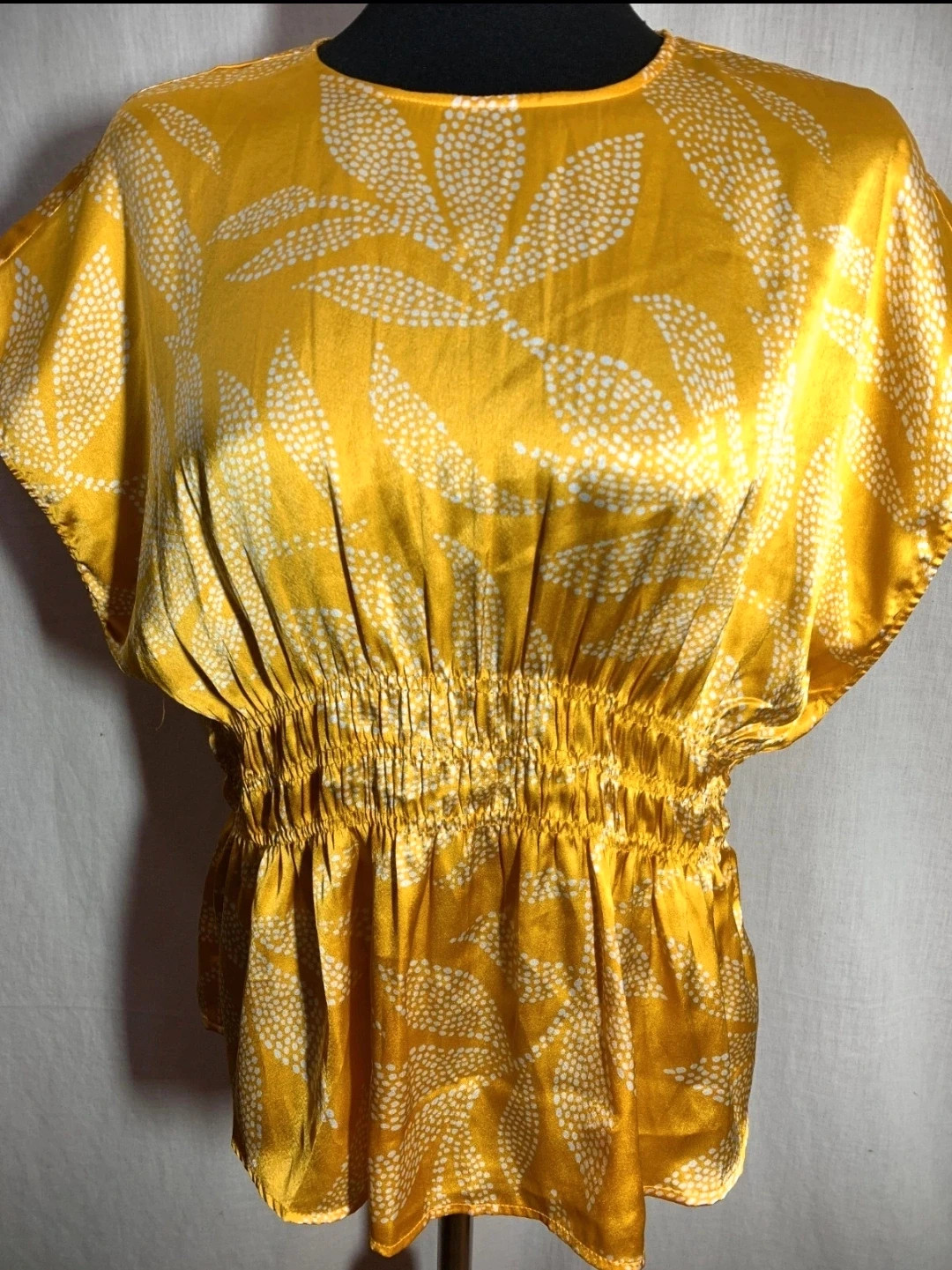 Blusa manga corta estilo japonés amarilla | Yellow and White Japanese-Style Short Sleeve Blouse – Vintage Dressing – taille XL / 42 / 14 3