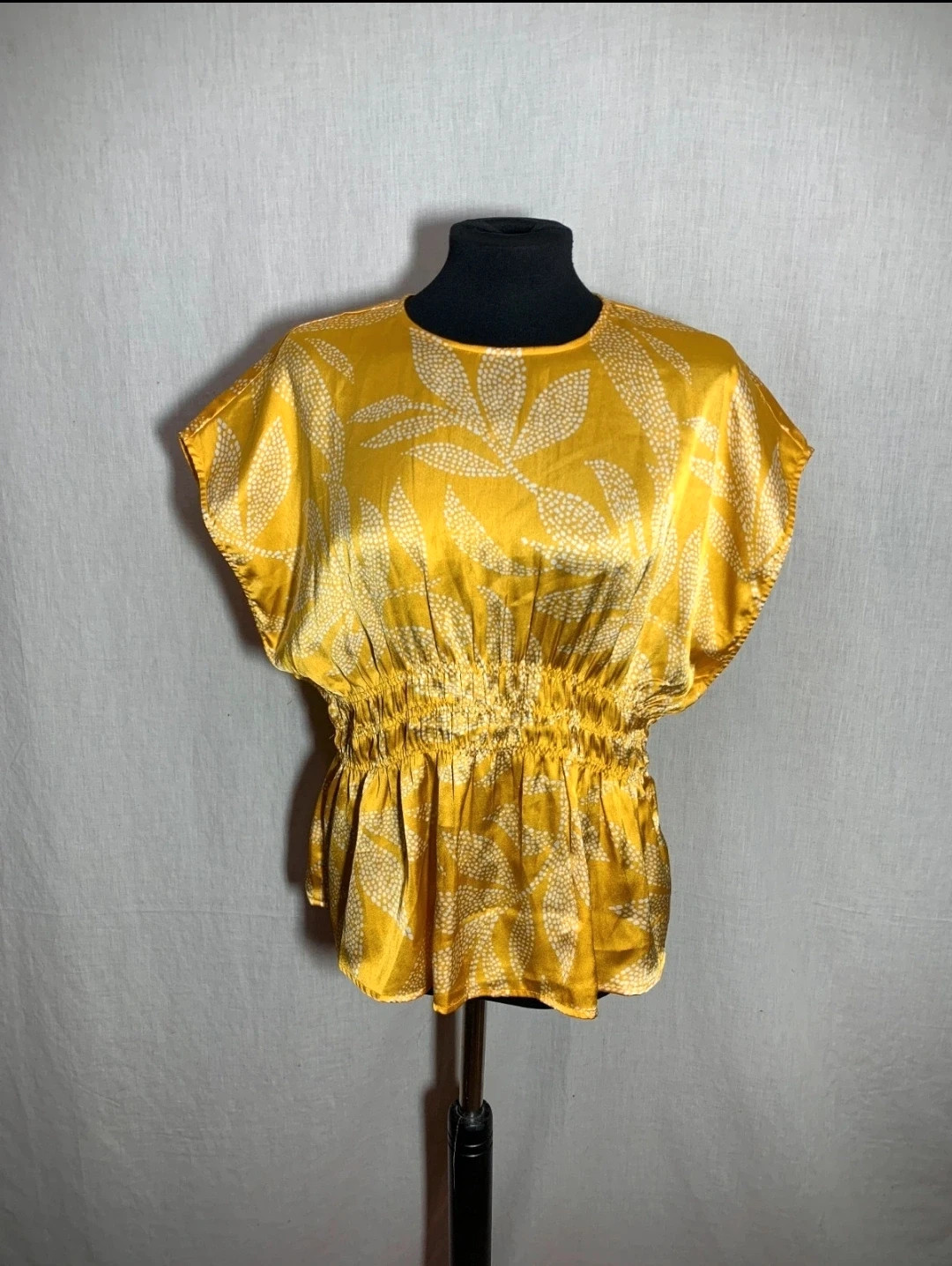 Blusa manga corta estilo japonés amarilla | Yellow and White Japanese-Style Short Sleeve Blouse – Vintage Dressing – taille XL / 42 / 14