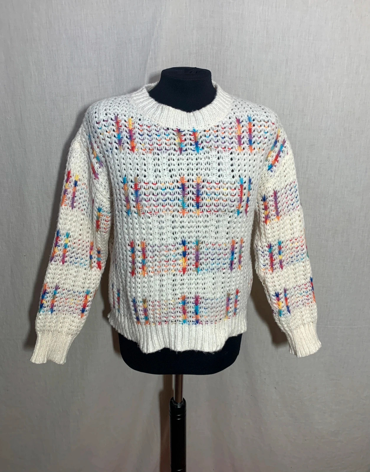 Jersey punto grueso blanco multicolor | multicolor knit sweater – taille S / 36 / 8 5
