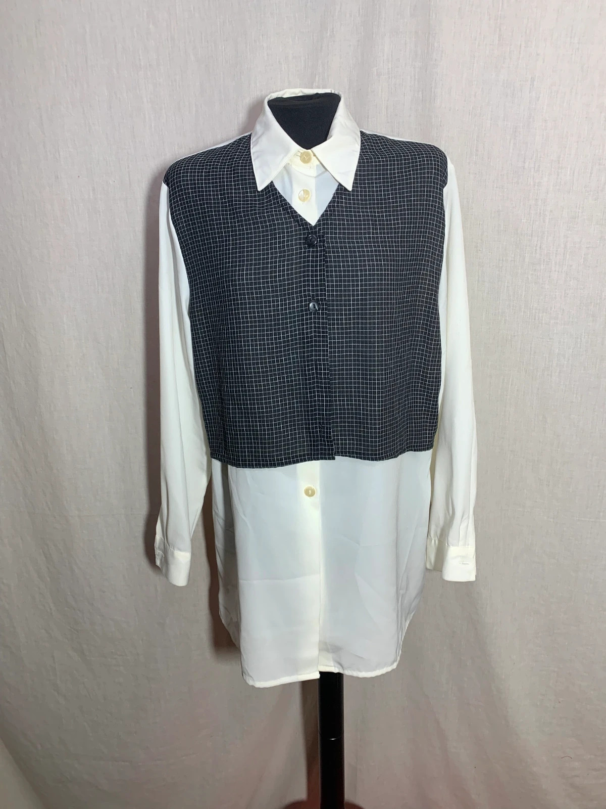 Blusa Blanca con Panel Cuadros Manga Larga | White Layered Blouse | New Fast