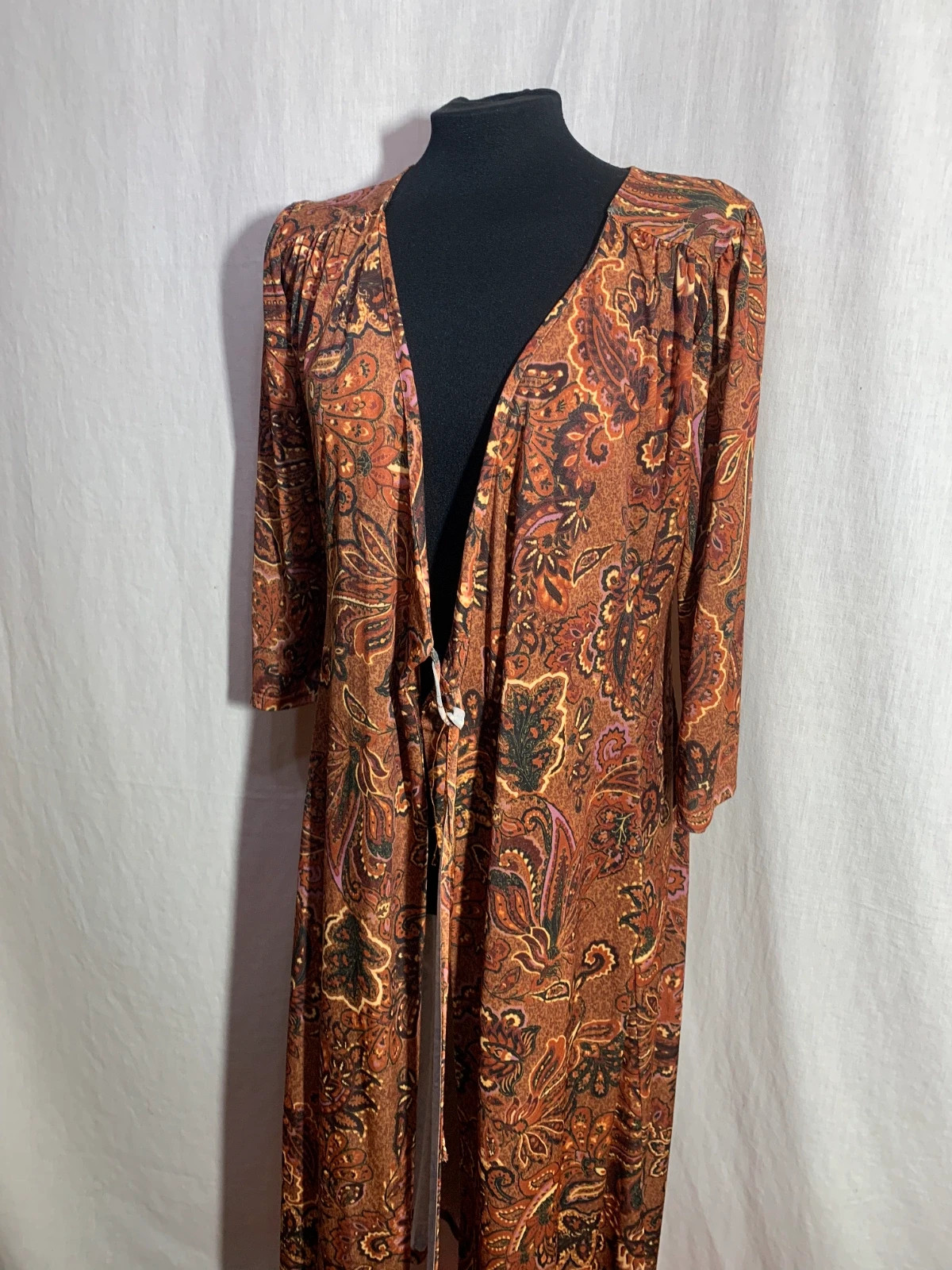 Vestido Largo Cruzado Estampado Paisley Marrón con Manga 3/4 | Paisley Wrap Dress | Sfera – Sfera – taille L / 40 / 12 4