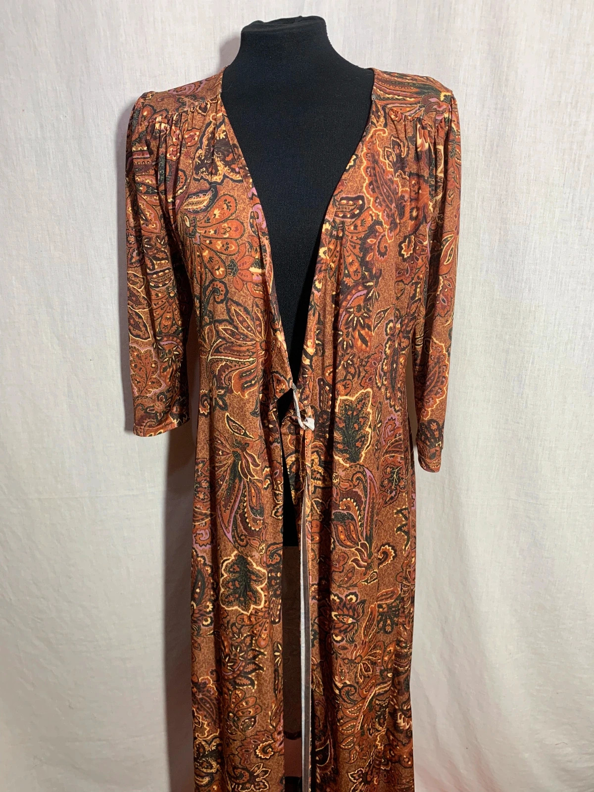 Vestido Largo Cruzado Estampado Paisley Marrón con Manga 3/4 | Paisley Wrap Dress | Sfera – Sfera – taille L / 40 / 12 3