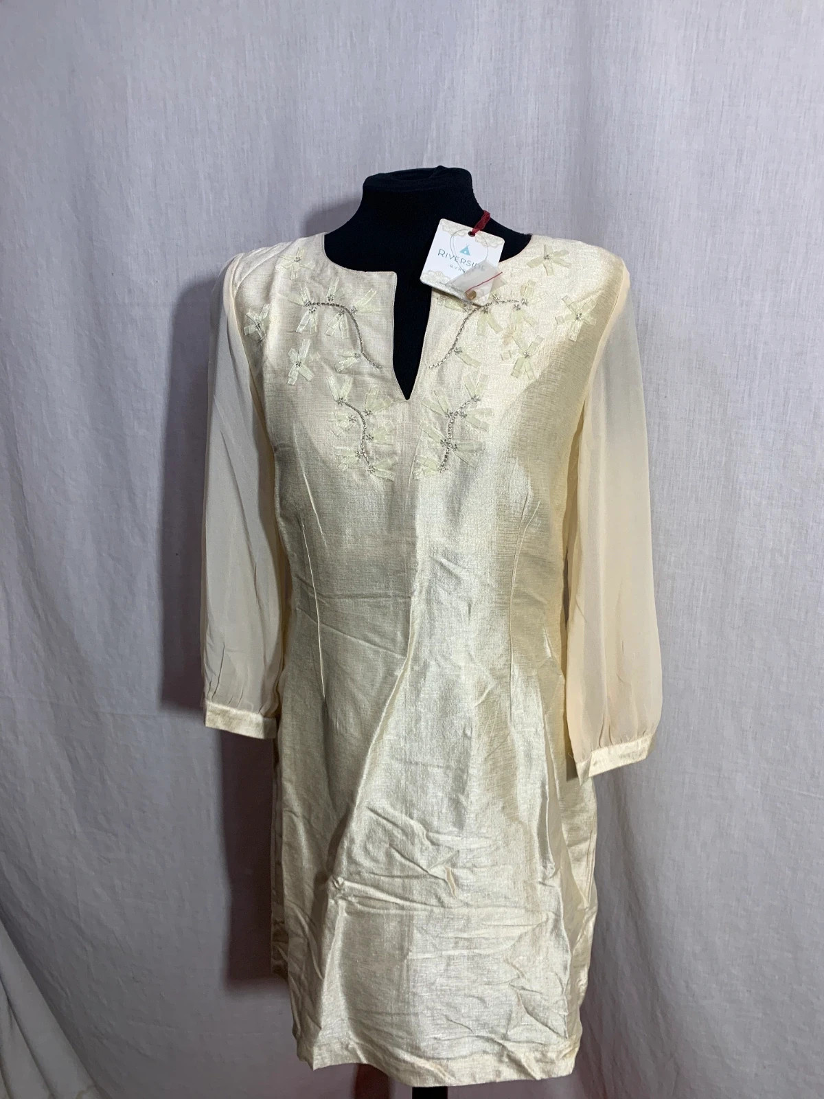 Vestido de Seda Beige con Bordado | Beige Silk Dress with Embroidery | Riverside – Riverside – taille L / 40 / 12 3