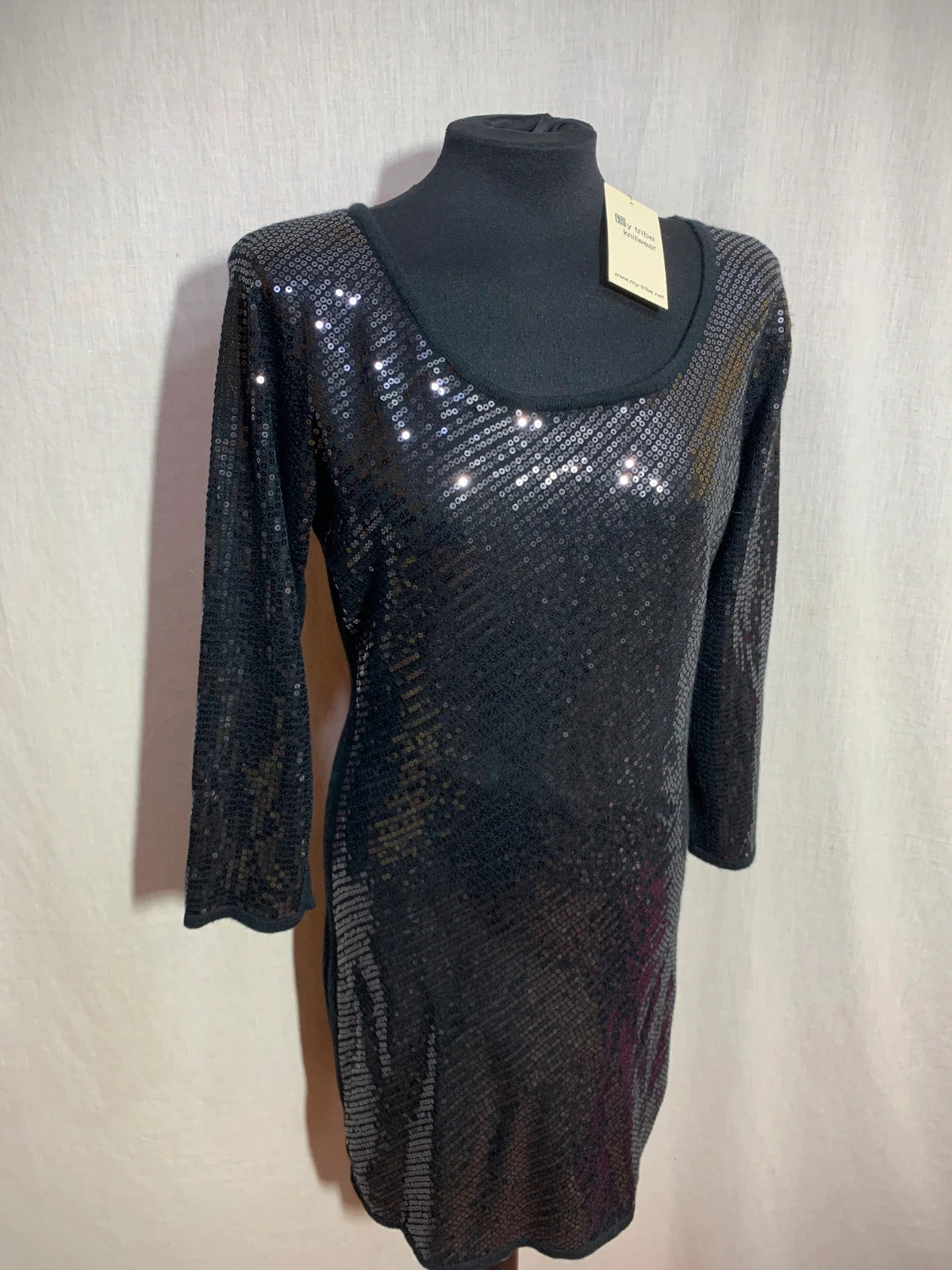 Vestido Negro de Lentejuelas con Manga 3/4 | Black Sequin Dress | My Tribe – taille L / 40 / 12 3