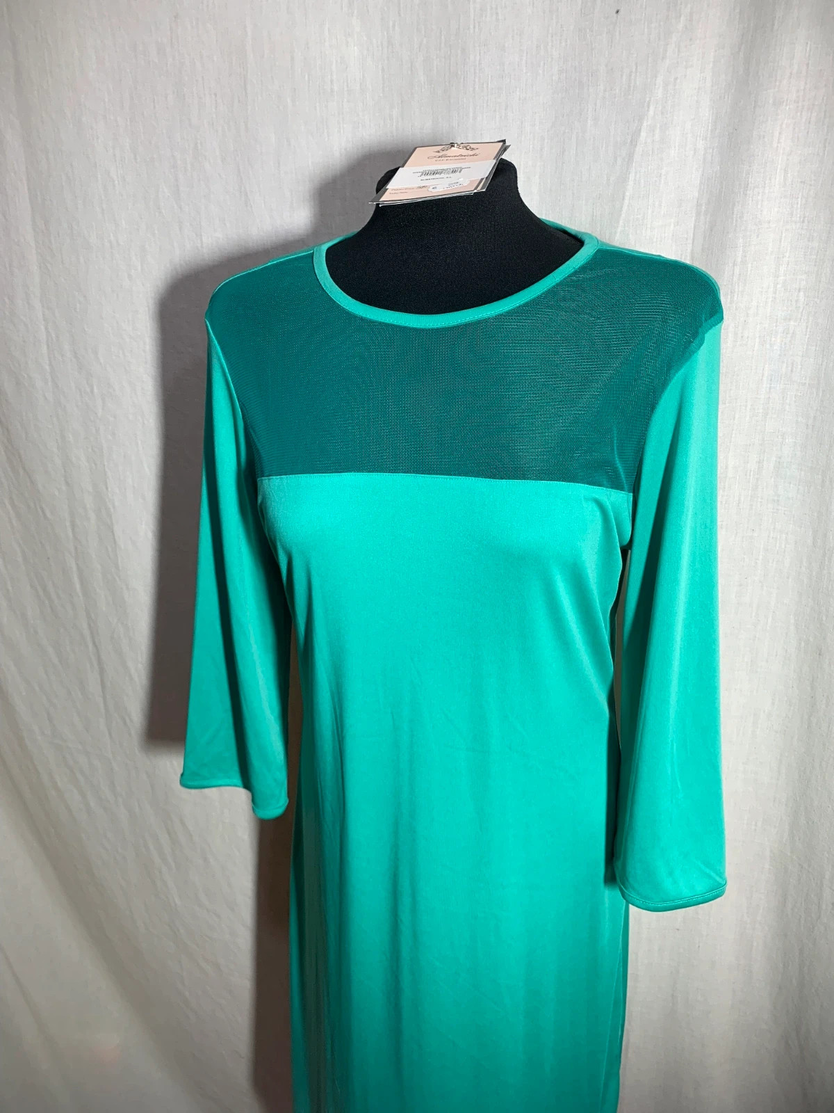 Vestido Verde Turquesa con Manga 3/4 y Panel Superior Translúcido | Green Dress | Almatrichi – Almatrichi – taille XL / 42 / 14 3