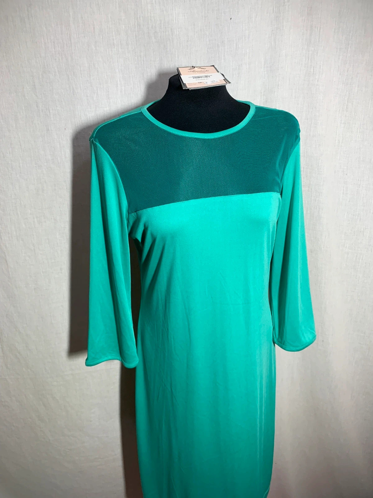 Vestido Verde Turquesa con Manga 3/4 y Panel Superior Translúcido | Green Dress | Almatrichi – Almatrichi – taille XL / 42 / 14 4
