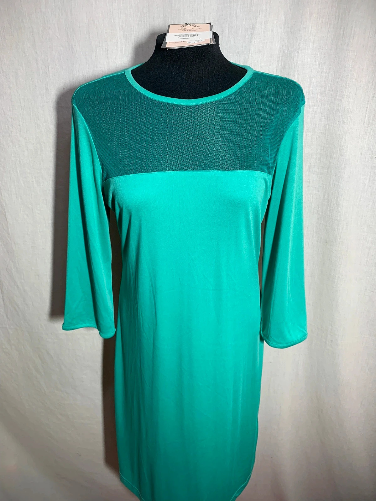 Vestido Verde Turquesa con Manga 3/4 y Panel Superior Translúcido | Green Dress | Almatrichi – Almatrichi – taille XL / 42 / 14 5