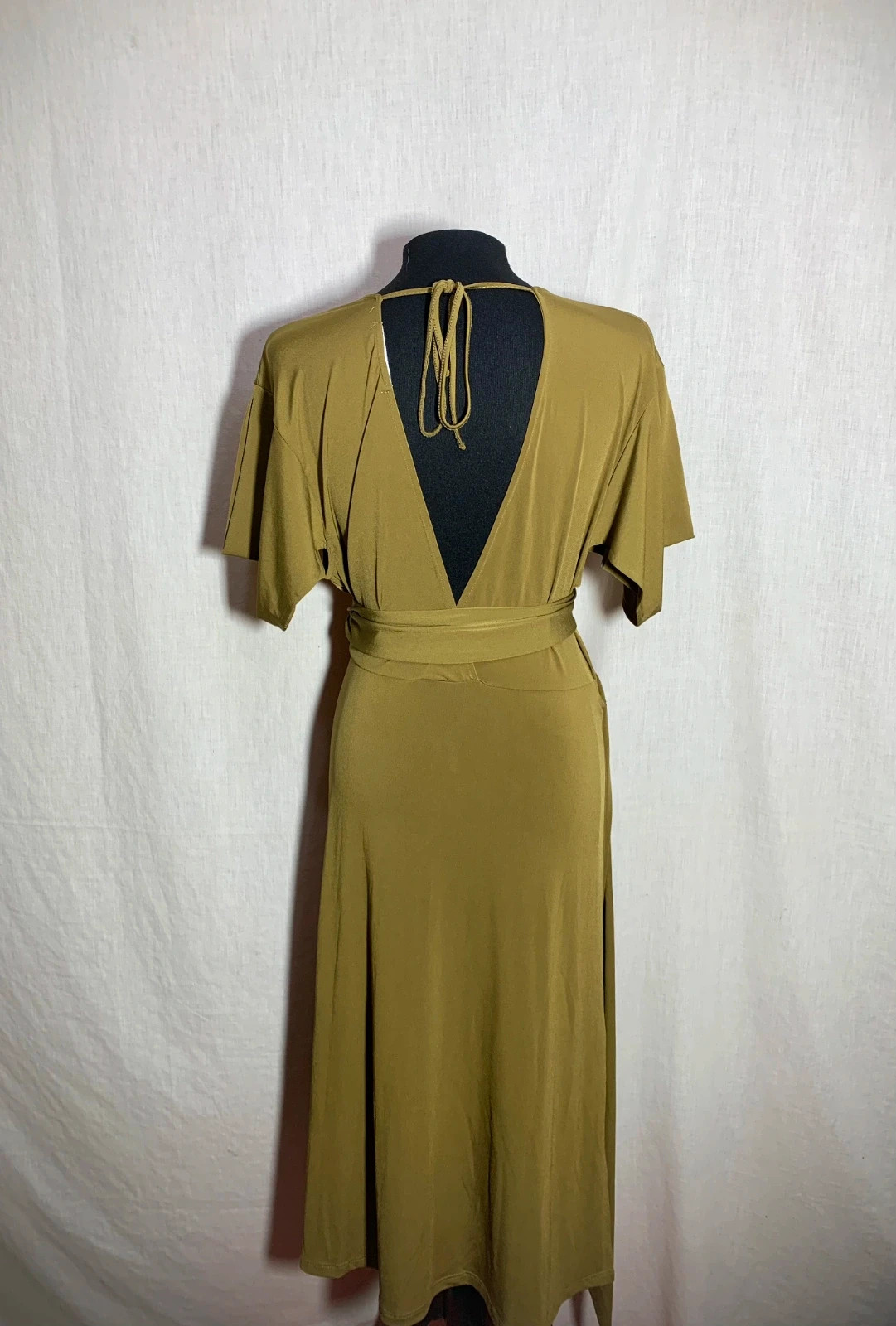 Vestido Verde Oliva Espalda Abierta con Lazada | Olive Open Back Dress | Sfera – Sfera – taille L / 40 / 12 2