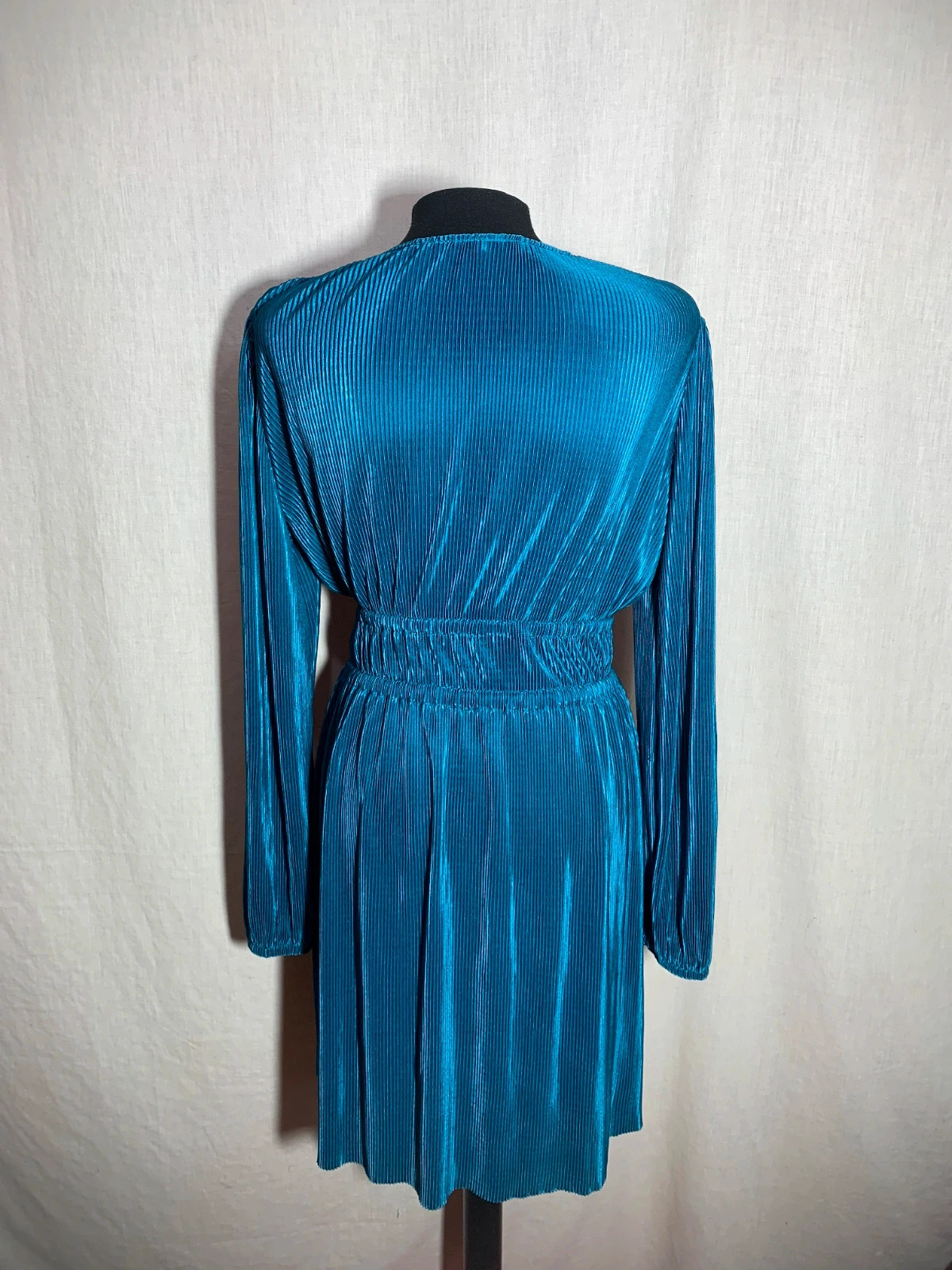 Vestido Azul Plisado Manga Larga | Blue Pleated Long Sleeve Dress | Zara – Zara – taille L / 40 / 12 2