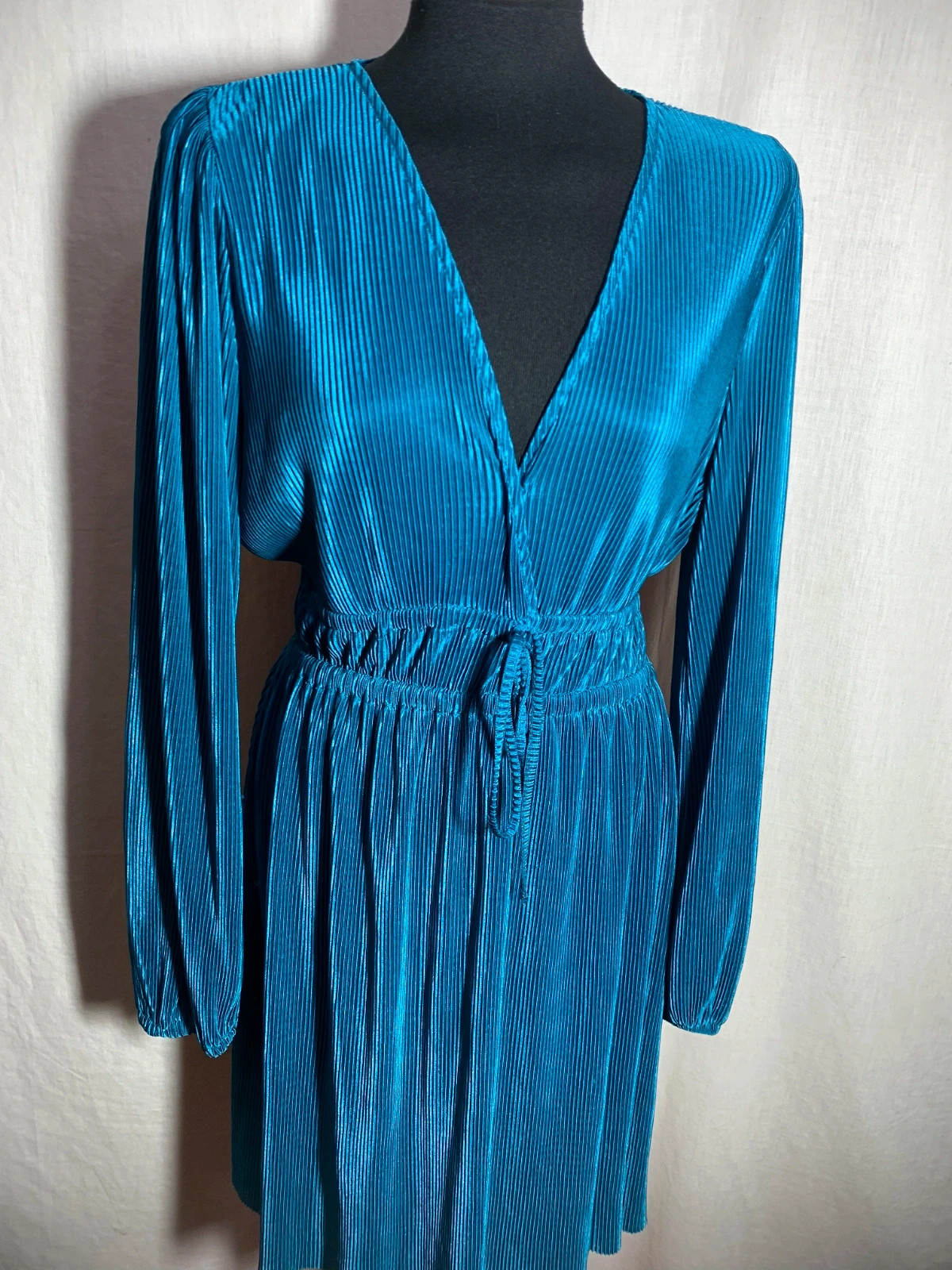 Vestido Azul Plisado Manga Larga | Blue Pleated Long Sleeve Dress | Zara – Zara – taille L / 40 / 12 5