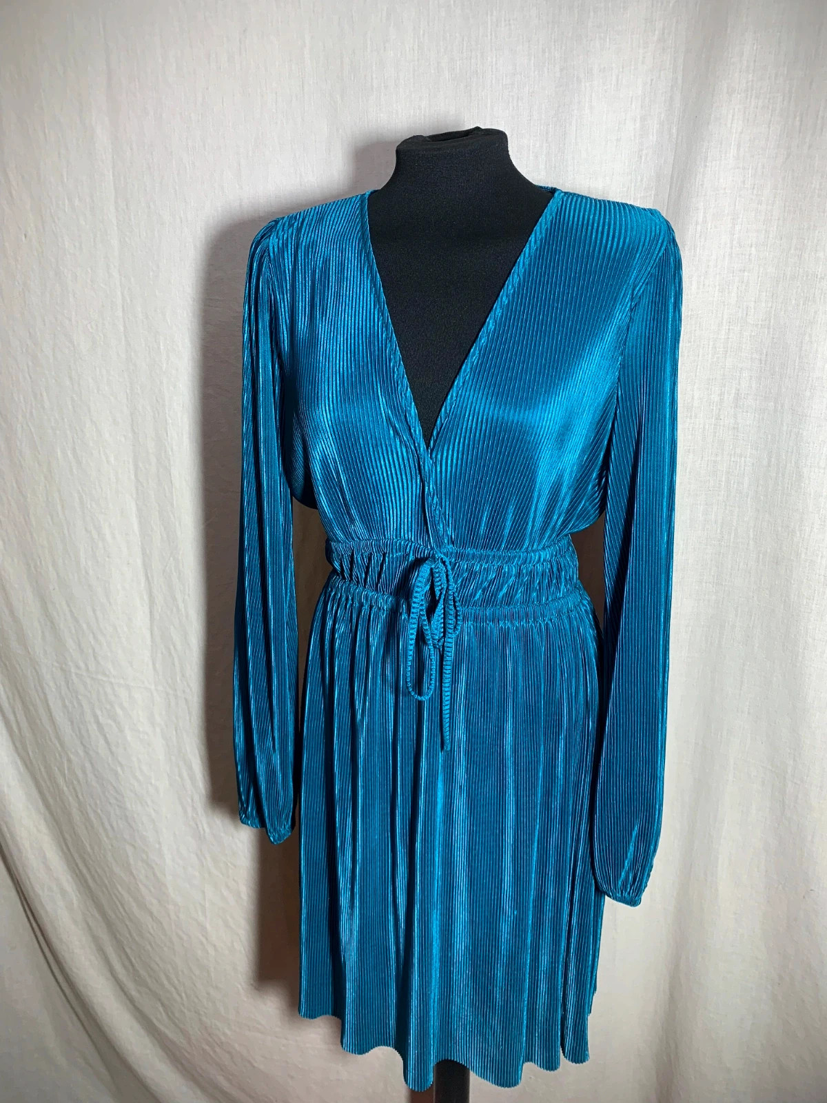 Vestido Azul Plisado Manga Larga | Blue Pleated Long Sleeve Dress | Zara – Zara – taille L / 40 / 12 4