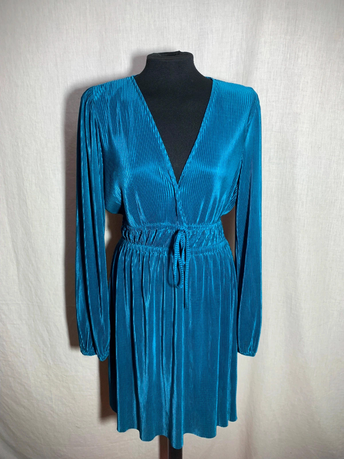 Vestido Azul Plisado Manga Larga | Blue Pleated Long Sleeve Dress | Zara – Zara – taille L / 40 / 12 3