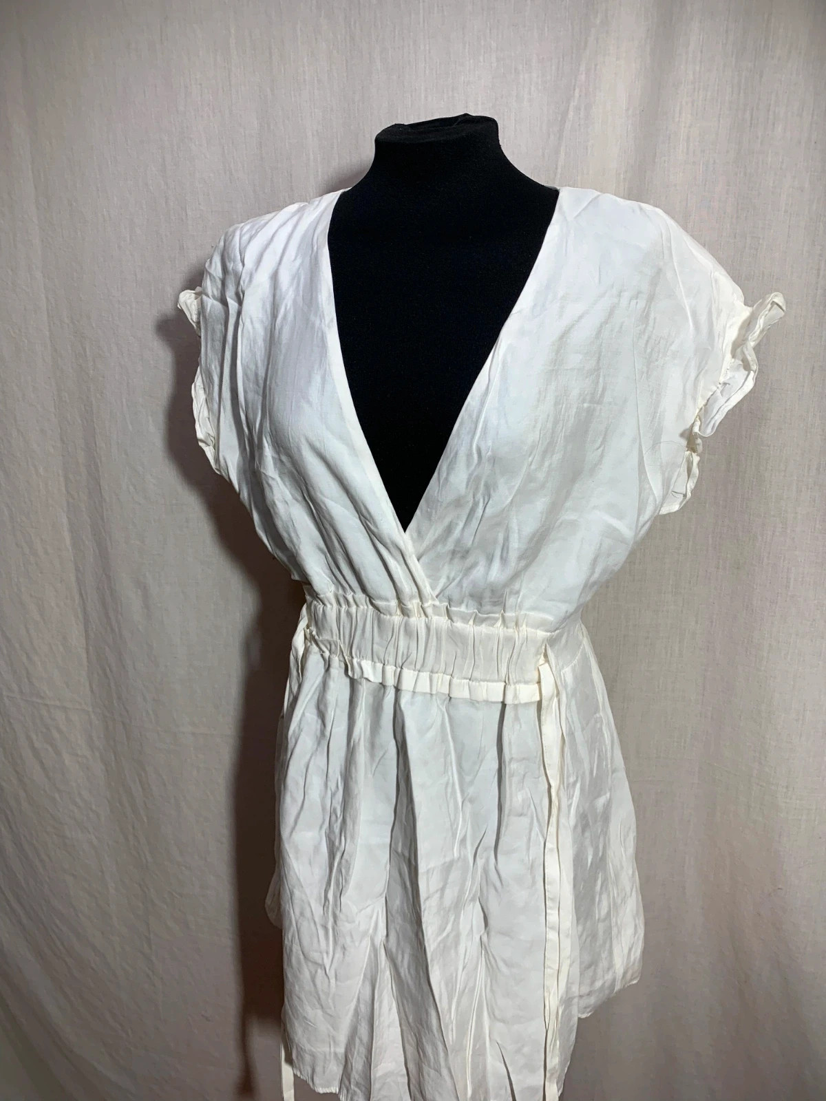 Vestido Blanco Escote Pico con Cintura Elástica | White V-Neck Dress | Zara – Zara – taille L / 40 / 12 3
