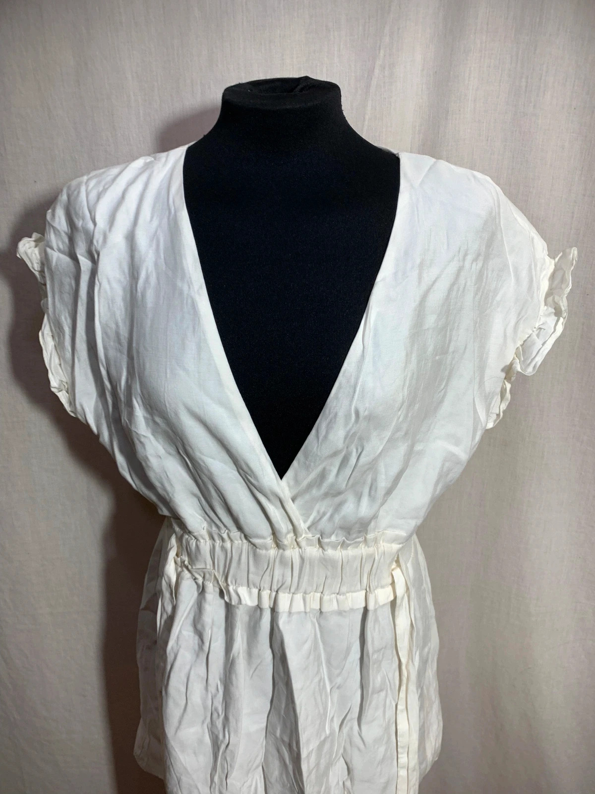 Vestido Blanco Escote Pico con Cintura Elástica | White V-Neck Dress | Zara – Zara – taille L / 40 / 12 5