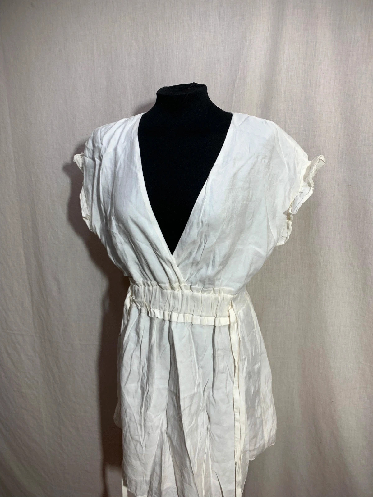 Vestido Blanco Escote Pico con Cintura Elástica | White V-Neck Dress | Zara – Zara – taille L / 40 / 12 4