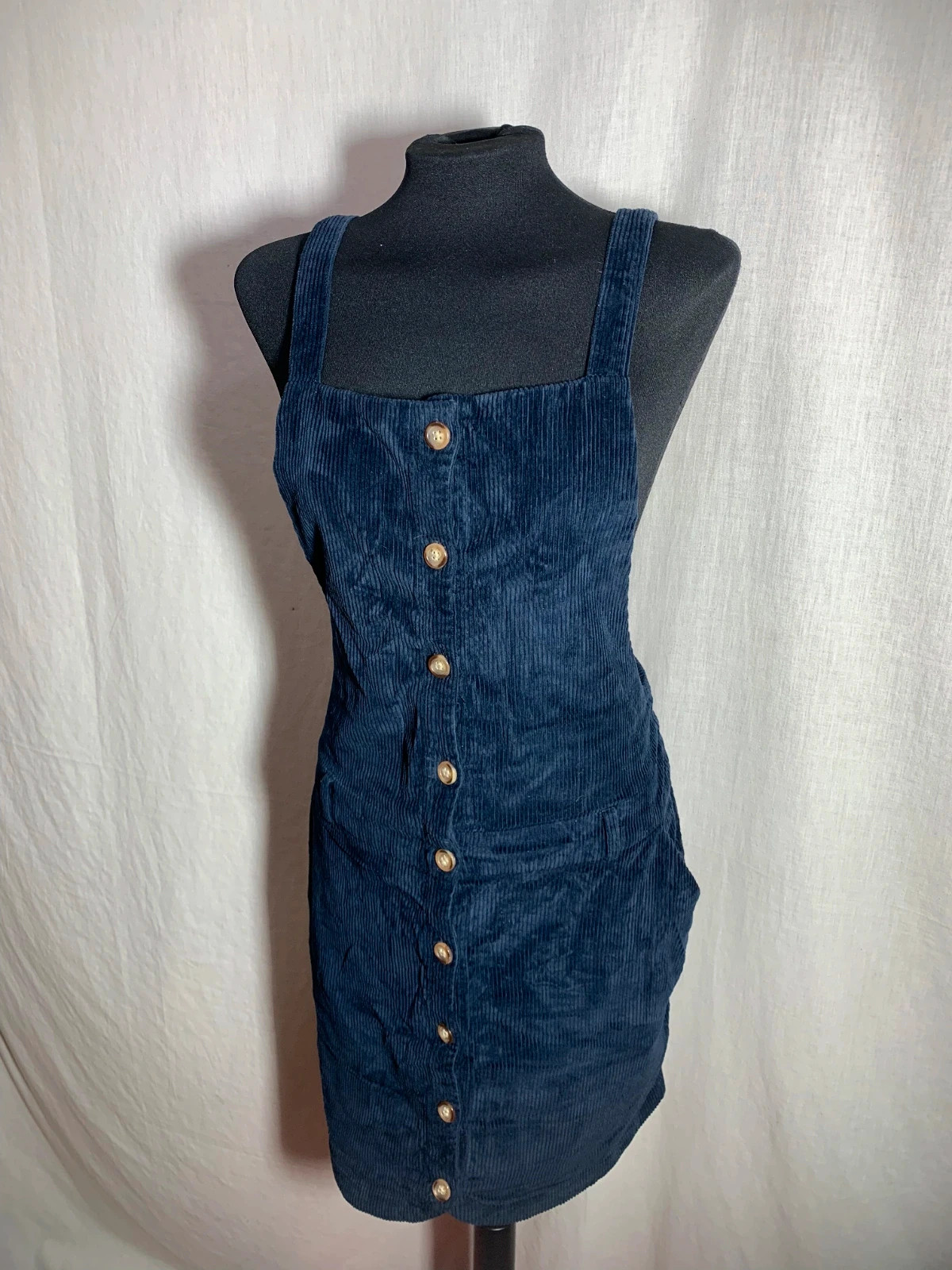 Vestido Peto Azul Marino de Pana con Tirantes Cruzados | Navy Corduroy Pinafore Dress | Kiabi – Kiabi – taille L / 40 / 12 3