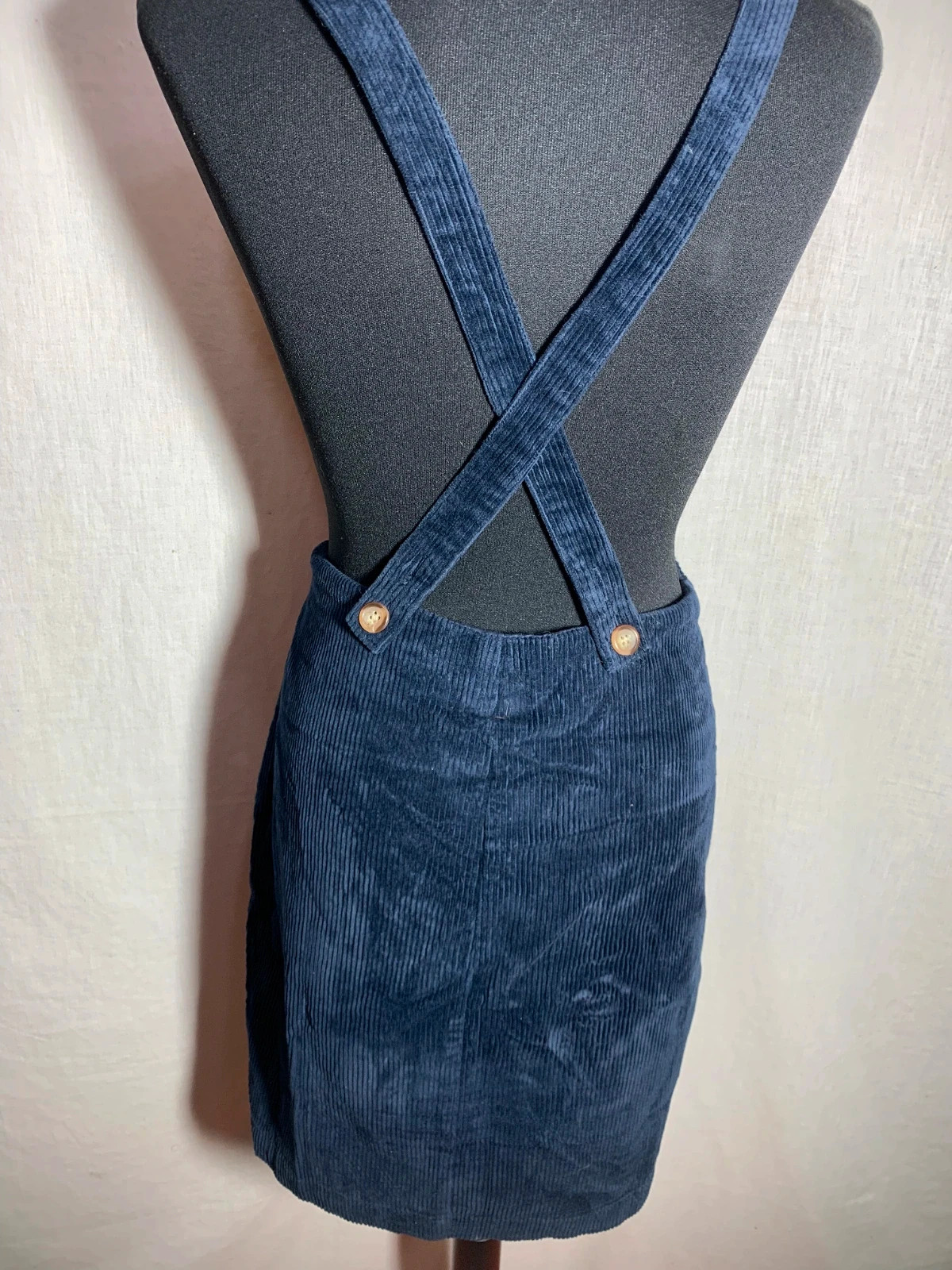 Vestido Peto Azul Marino de Pana con Tirantes Cruzados | Navy Corduroy Pinafore Dress | Kiabi – Kiabi – taille L / 40 / 12 4