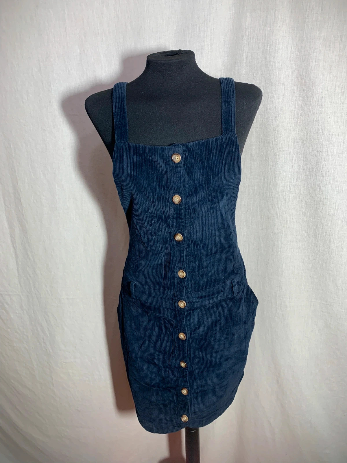 Vestido Peto Azul Marino de Pana con Tirantes Cruzados | Navy Corduroy Pinafore Dress | Kiabi – Kiabi – taille L / 40 / 12 5