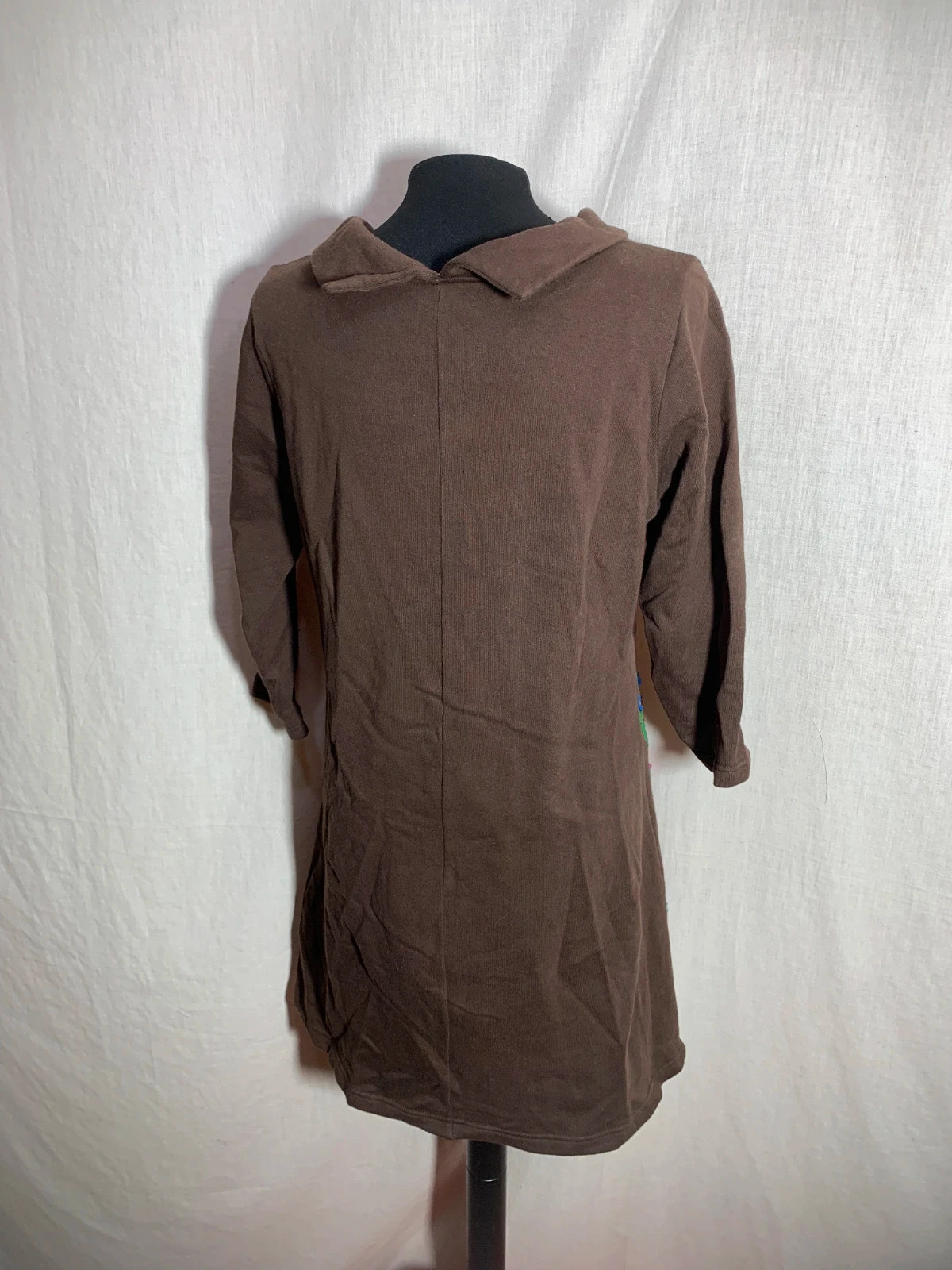 Vestido Marrón de Manga 3/4 con Bordados Laterales | Brown Embroidered Dress | Mamatayoe – Mamatayoe – taille L / 40 / 12 5