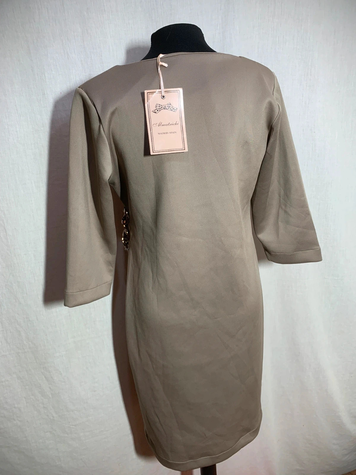 Vestido Beige de Manga 3/4 con Escote en Pico | Beige 3/4 Sleeve Dress | Almatrichi – Almatrichi – taille L / 40 / 12 4