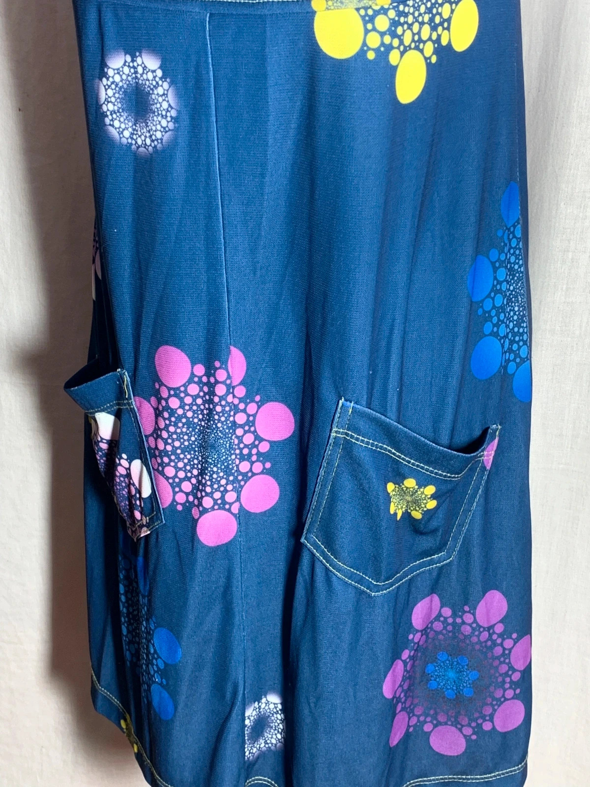 Vestido Azul Sin Mangas con Estampado Multicolor | Blue Sleeveless Printed Dress | Matilda – Matilda – taille L / 40 / 12 5