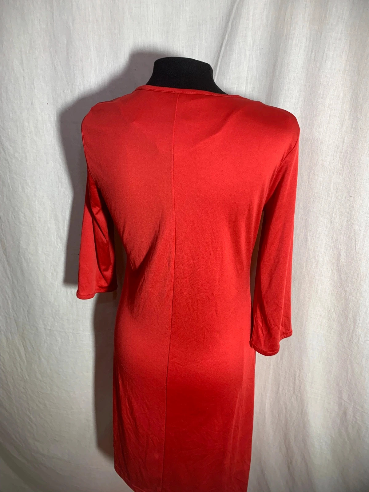 Vestido Rojo con Panel de Tul y Manga Tres Cuartos | Red Dress with Mesh Panel | Almatrichi – Almatrichi – taille M / 38 / 10 5