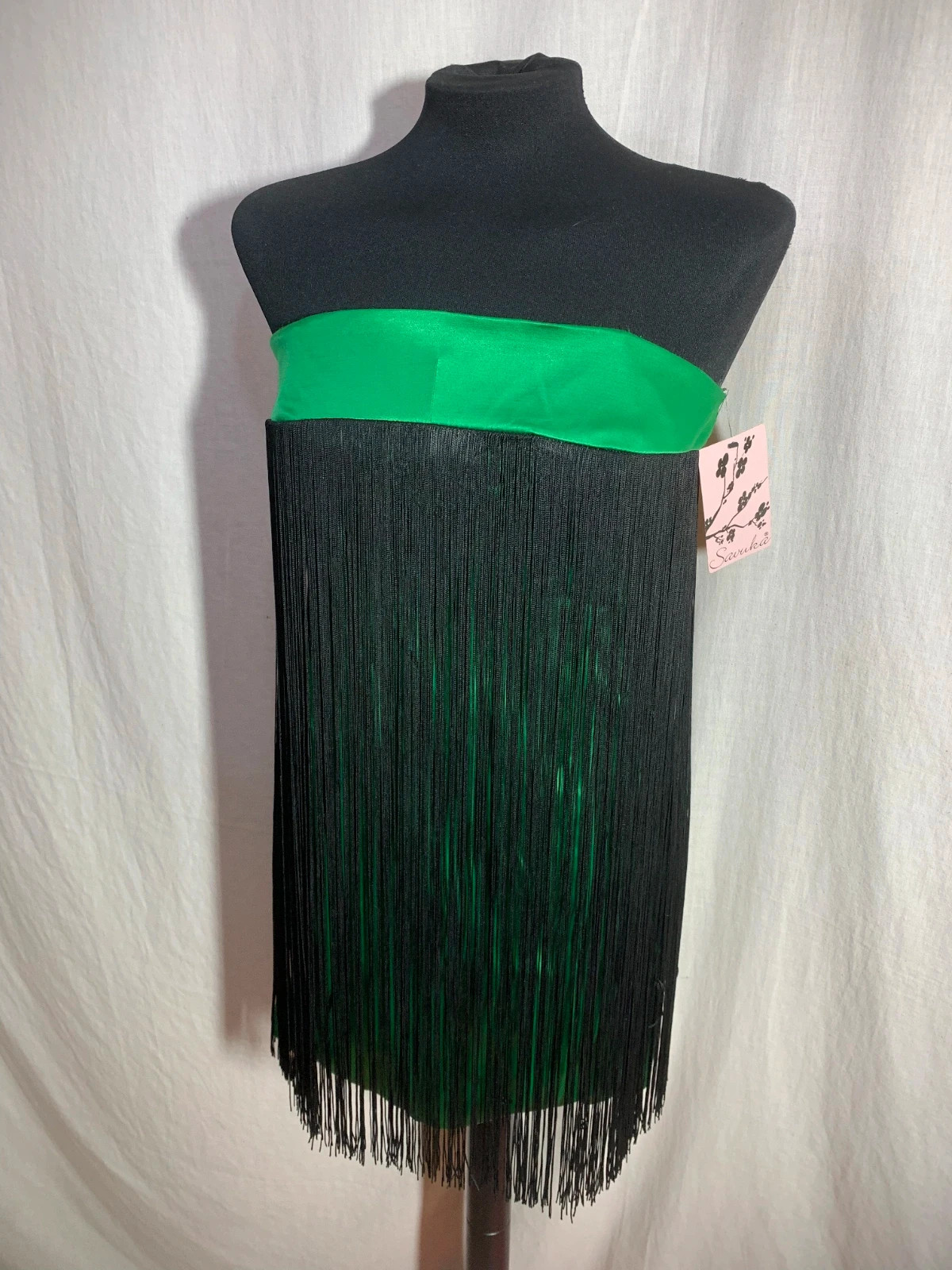 Vestido Verde y Negro con Flecos Sin Mangas | Green & Black Fringe Dress | Savuka – Savuka – taille L / 40 / 12 3