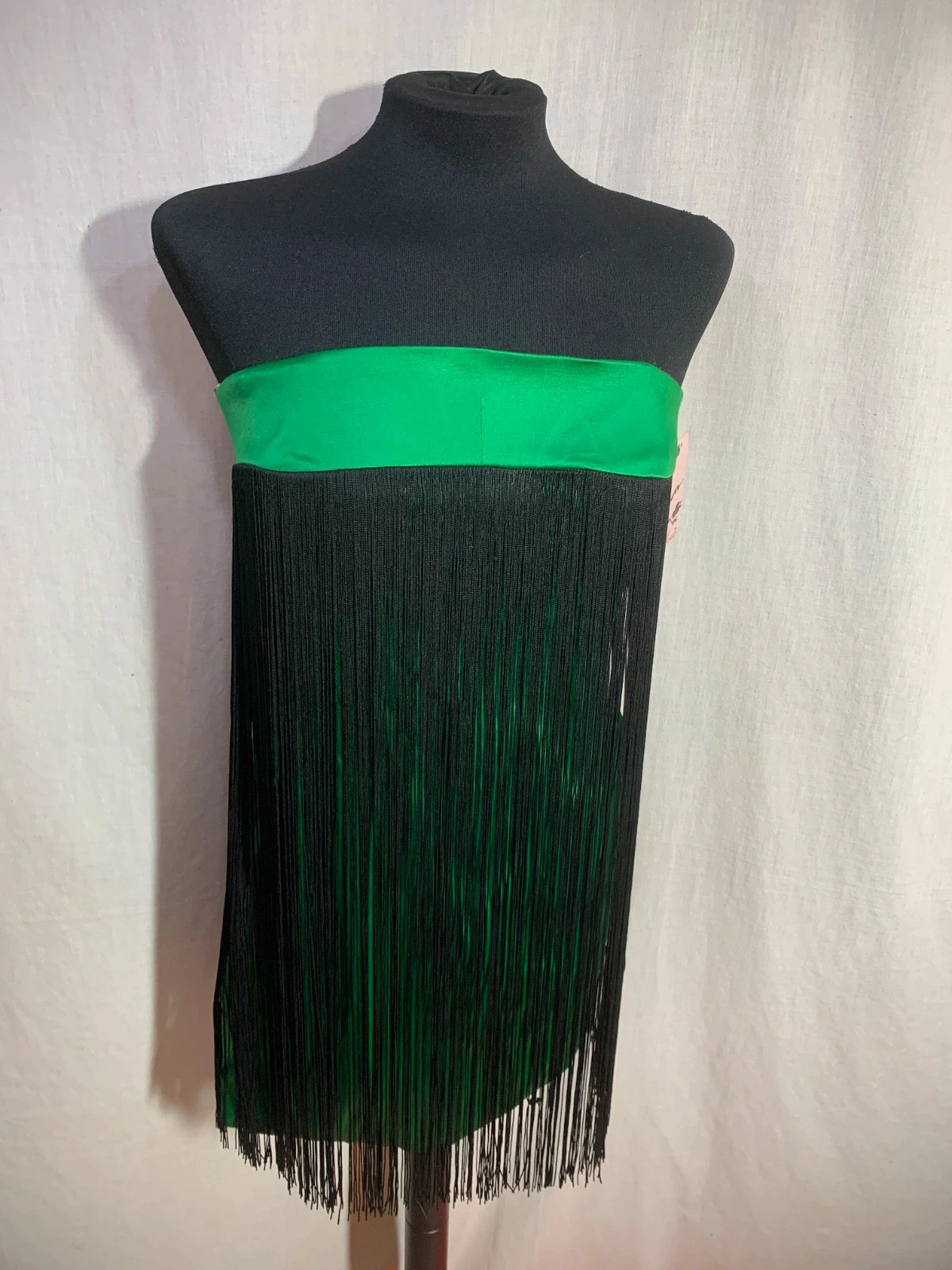 Vestido Verde y Negro con Flecos Sin Mangas | Green & Black Fringe Dress | Savuka – Savuka – taille L / 40 / 12 5