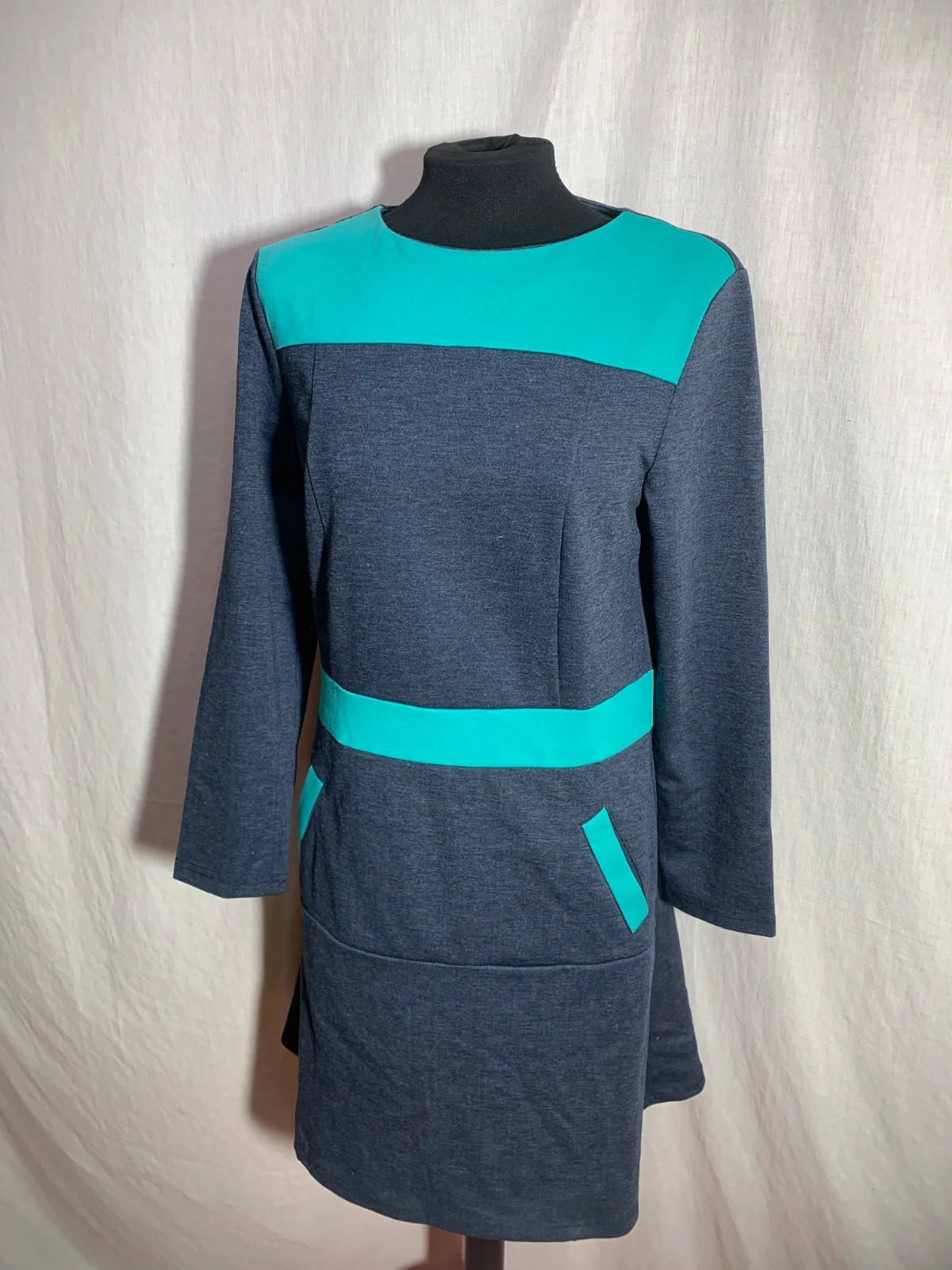 Vestido Azul Marino y Verde Agua de Manga Larga | Long Sleeve Dress | Akino Laude – AKINO LAUDE – taille M / 38 / 10 3