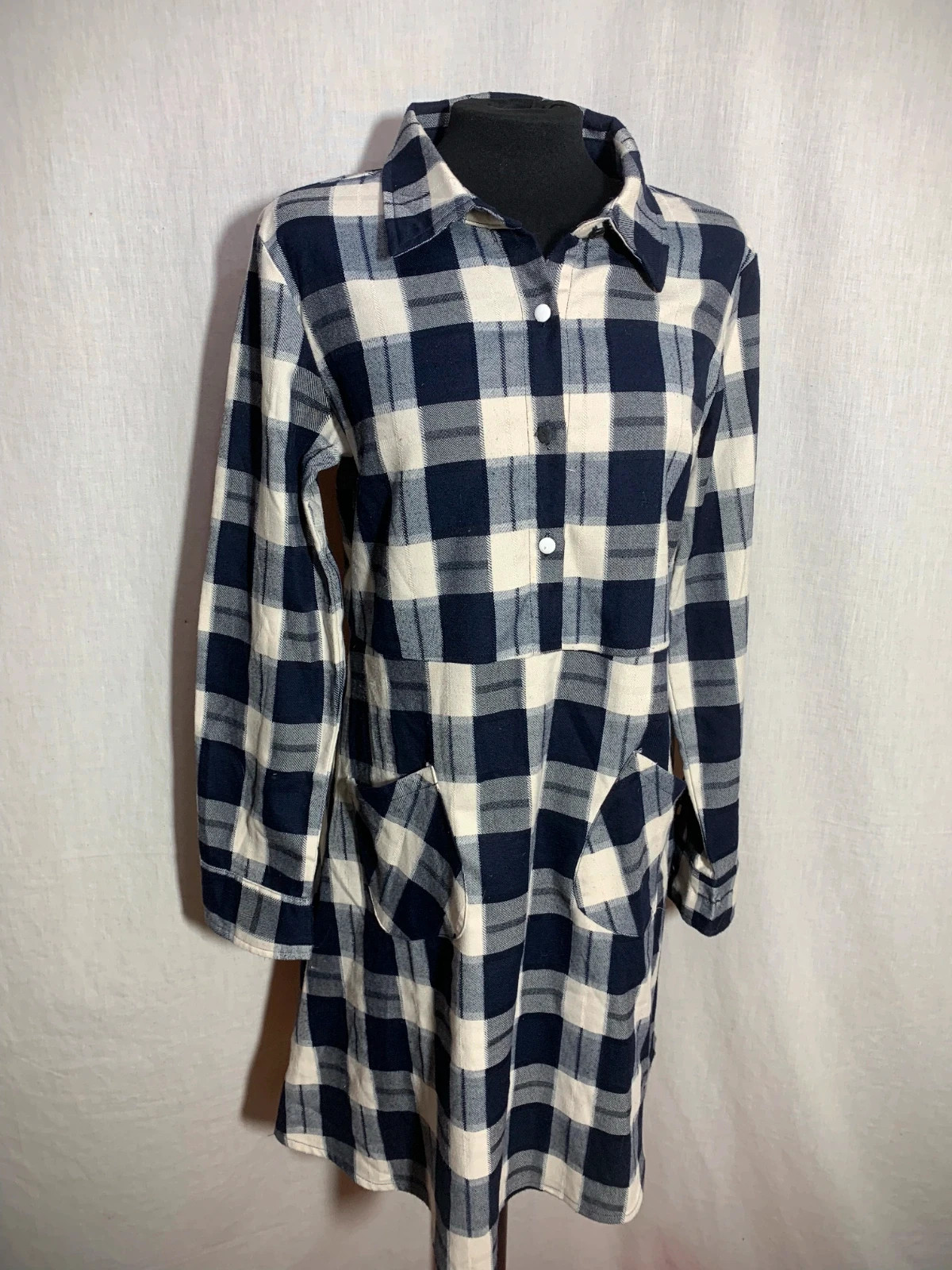 Vestido Camisero de Cuadros Azul y Blanco Manga Larga | Blue Check Shirt Dress – AKINO LAUDE – taille M / 38 / 10 3