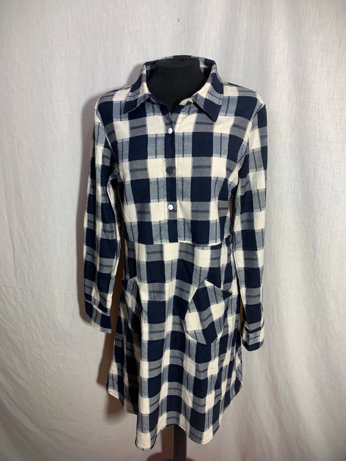 Vestido Camisero de Cuadros Azul y Blanco Manga Larga | Blue Check Shirt Dress – AKINO LAUDE – taille M / 38 / 10 4